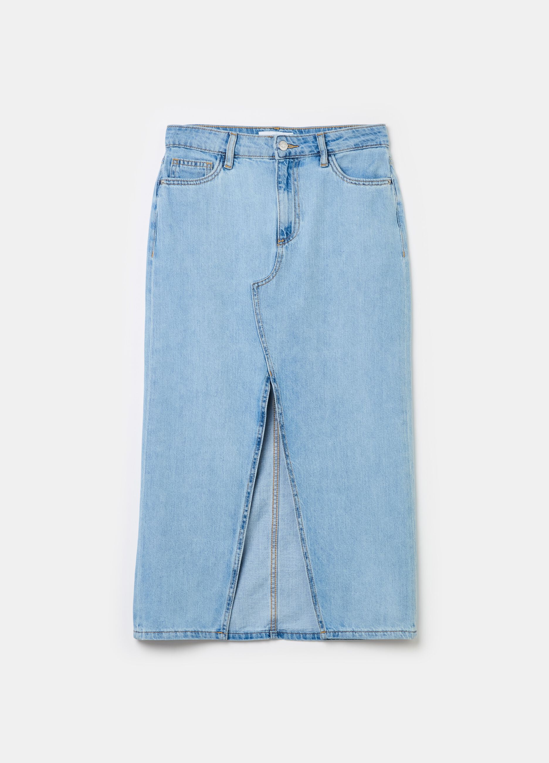 Long denim skirt with split