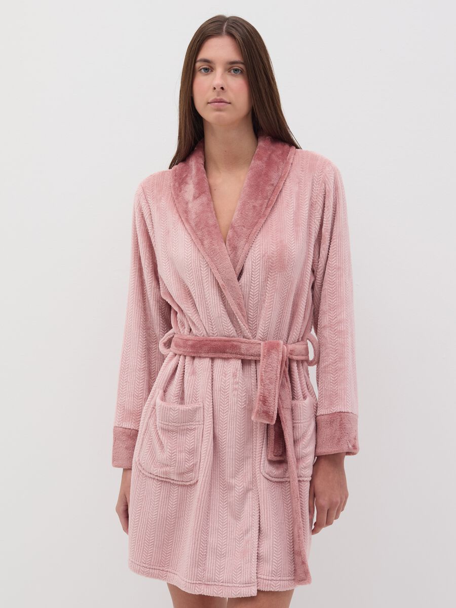 Dressing gown with herringbone motif_0