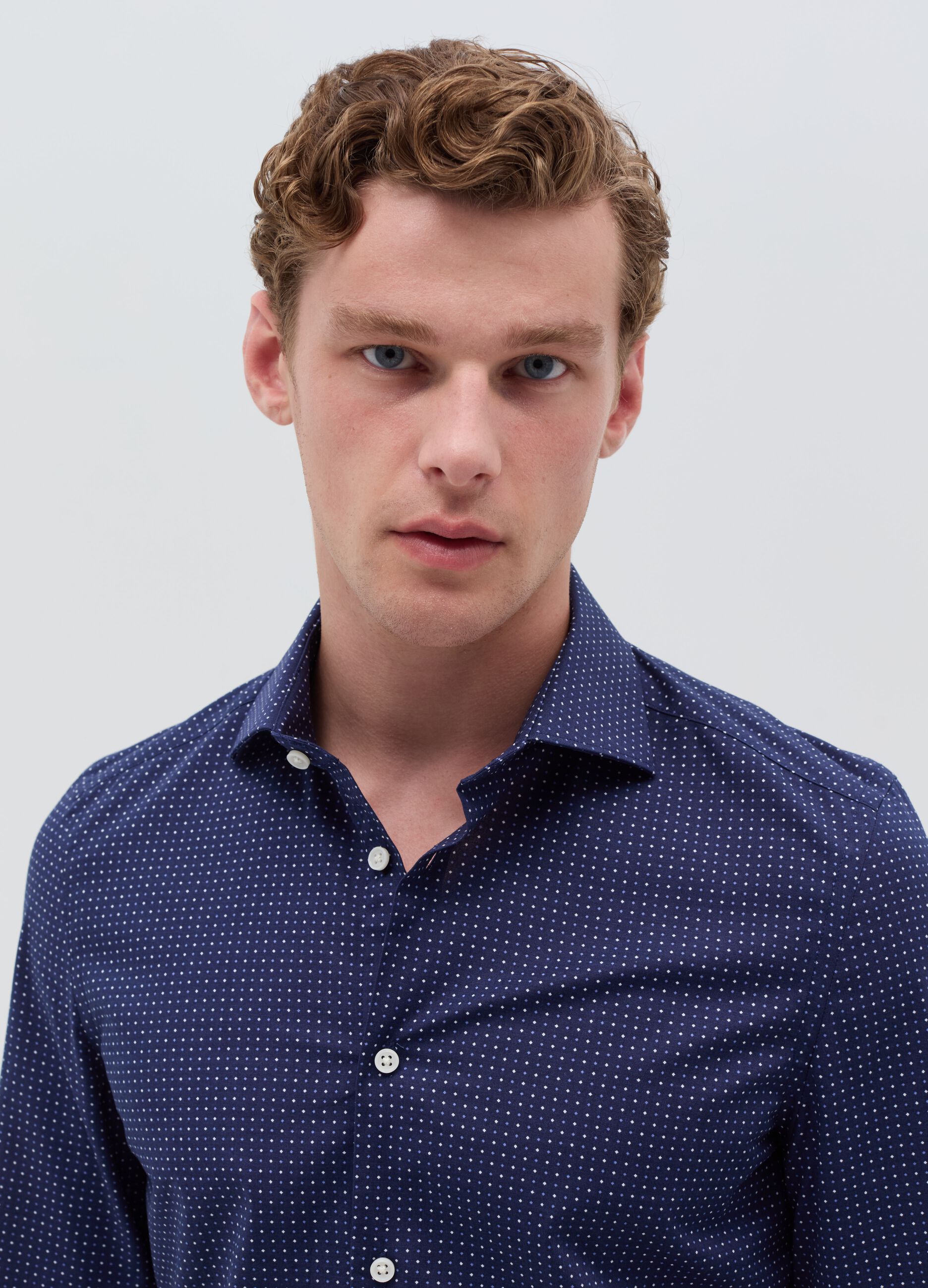 Slim-fit shirt with micro polka dots