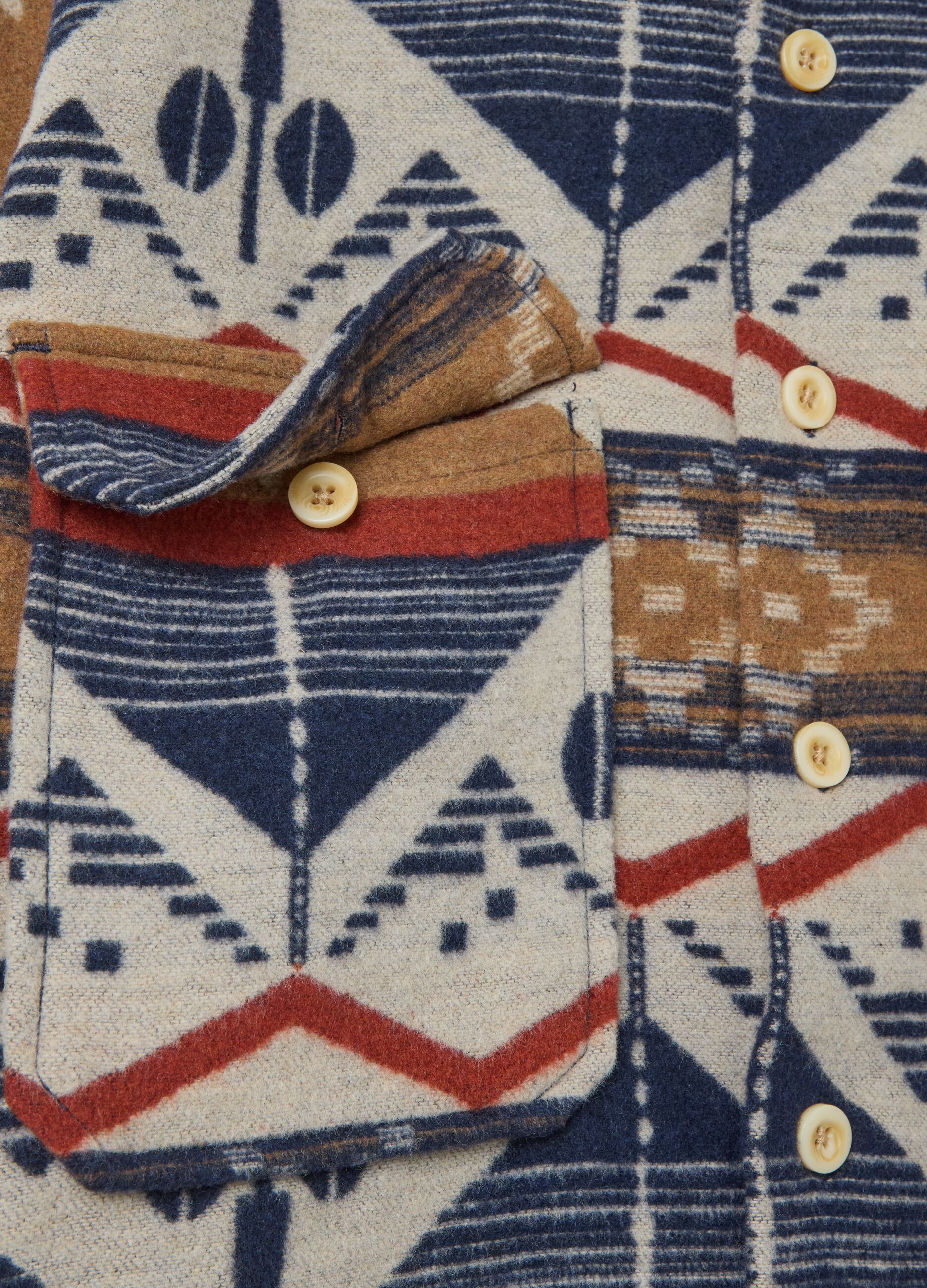 Shacket with multicoloured ikat pattern