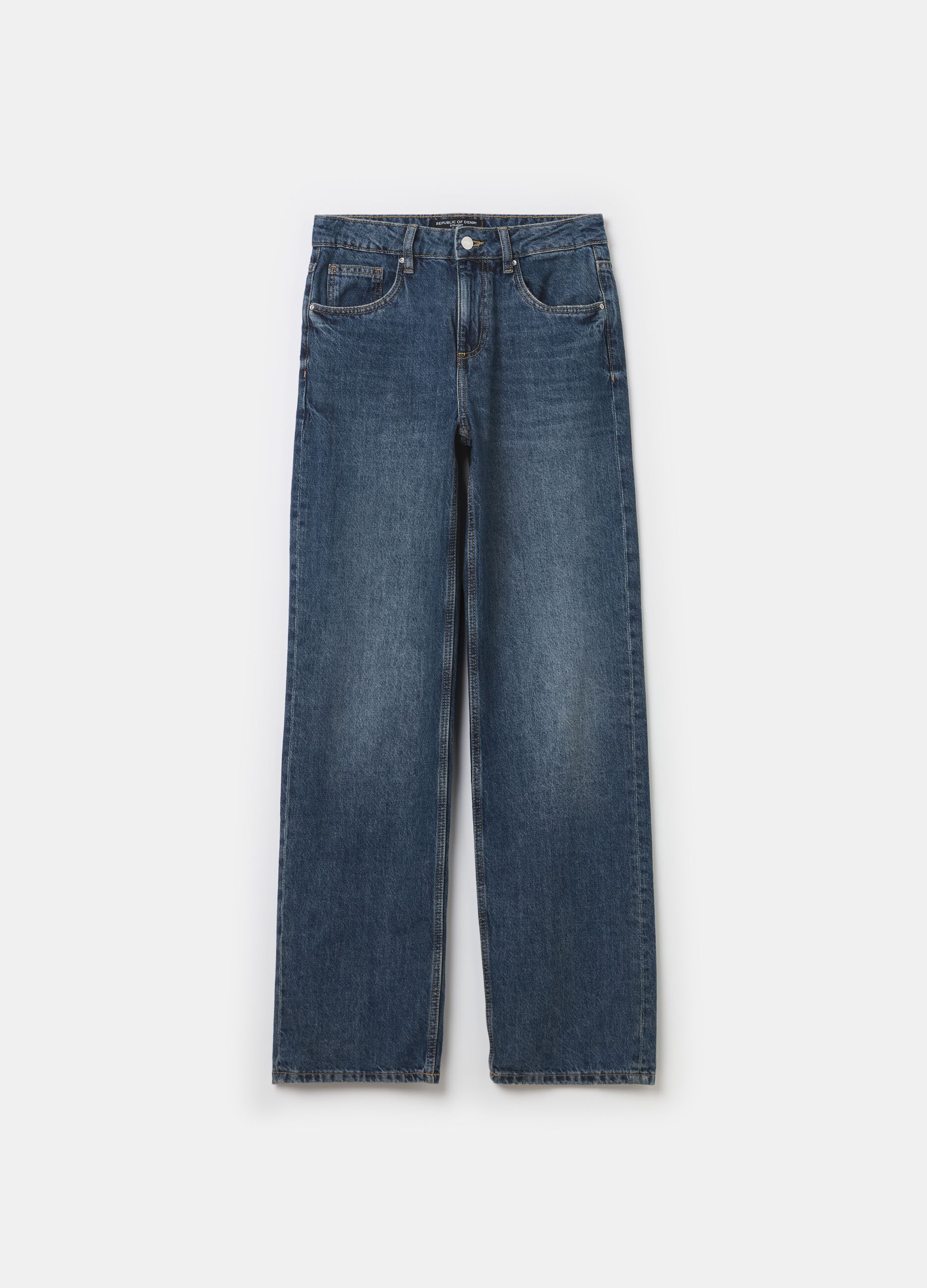 Straight-fit acid wash jeans with fading