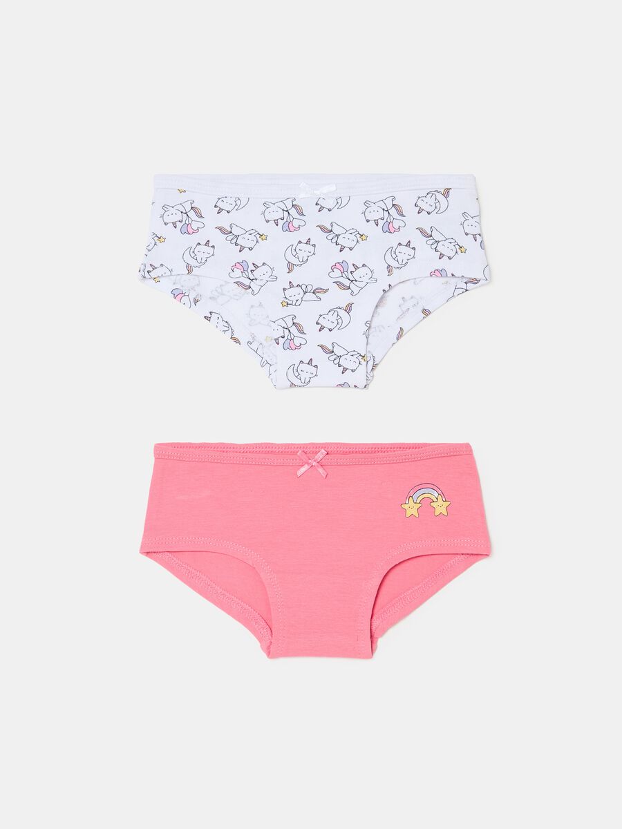 Pack of two French knickers with ribbon and print_0