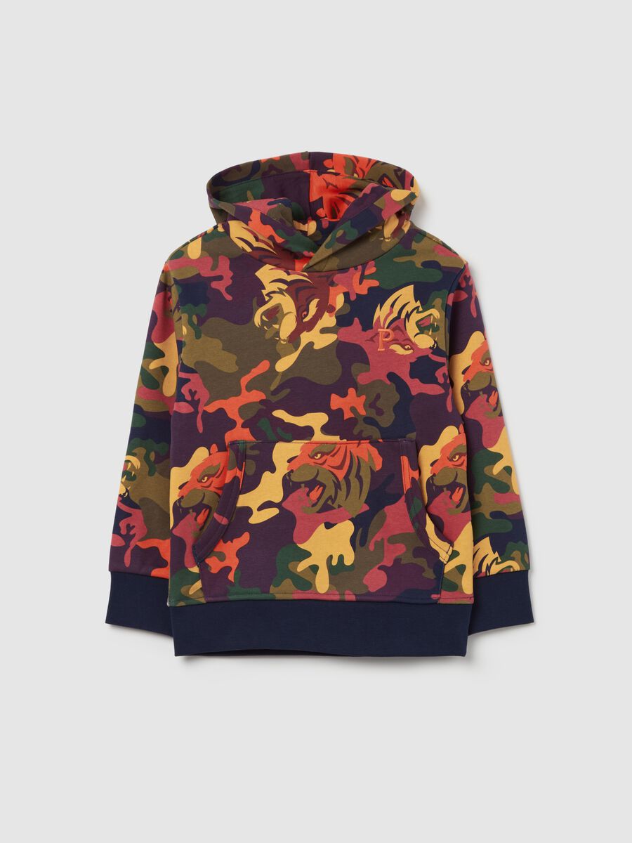 Camouflage sweatshirt with hood and logo embroidery_0