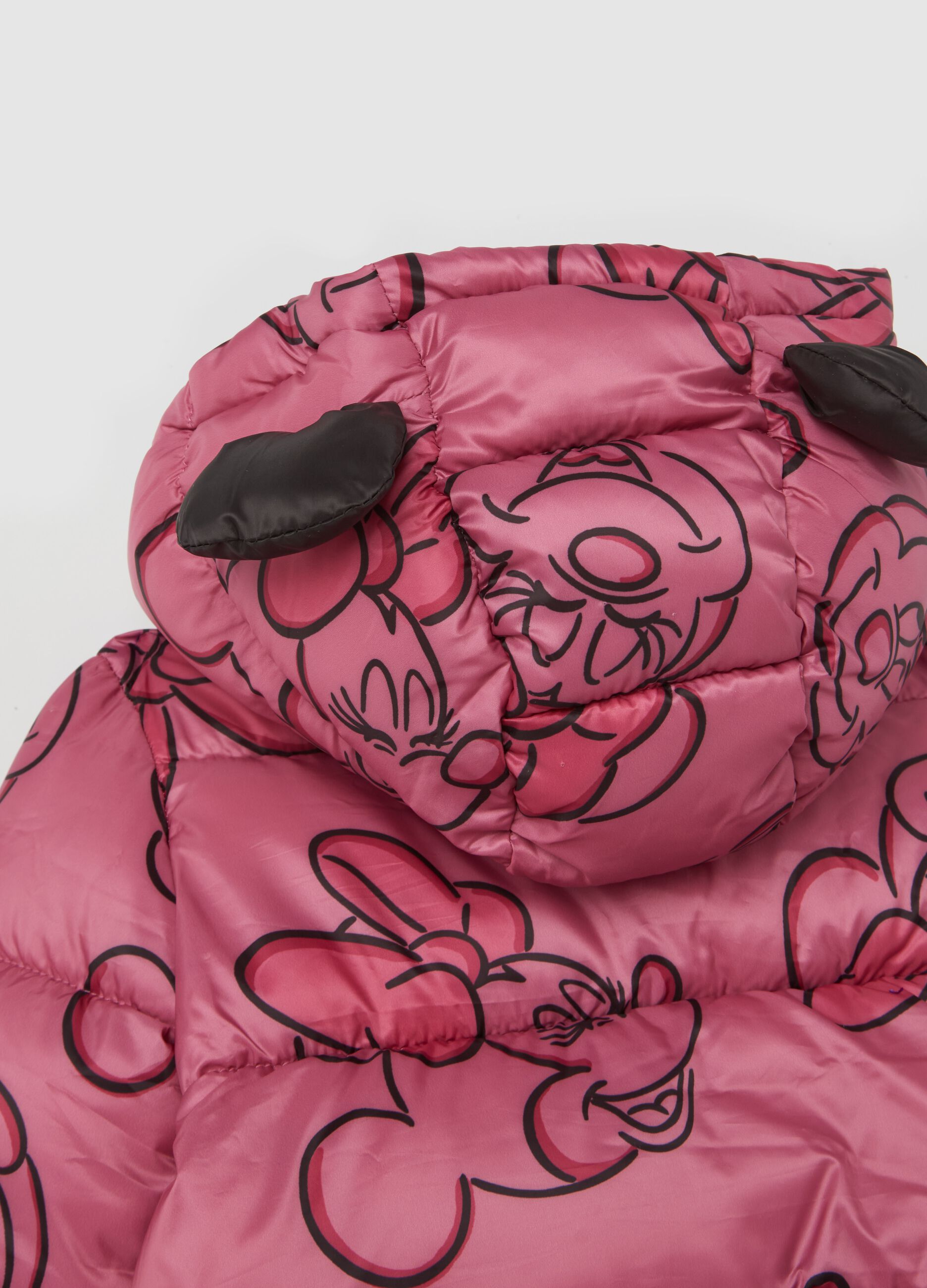 Down jacket with hood and Minnie Mouse print