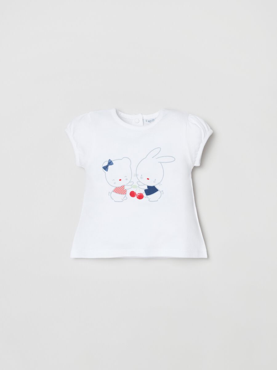 Stretch cotton T-shirt with animals print_0