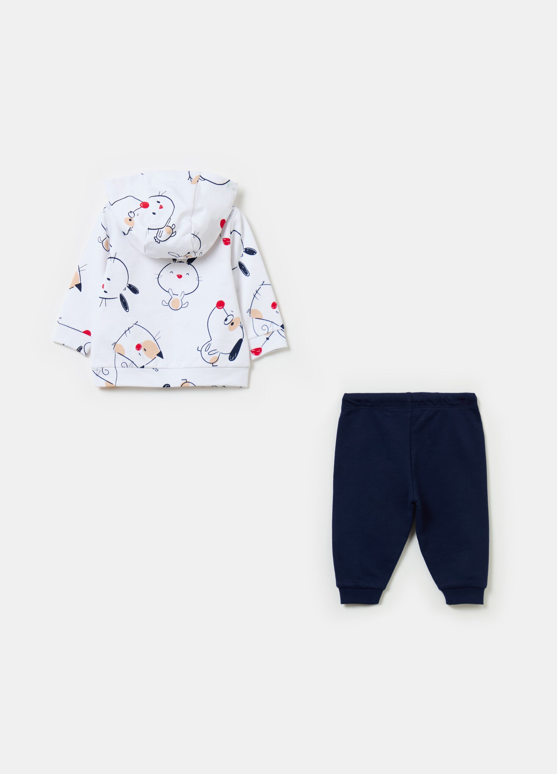 French terry jogging set with puppies print