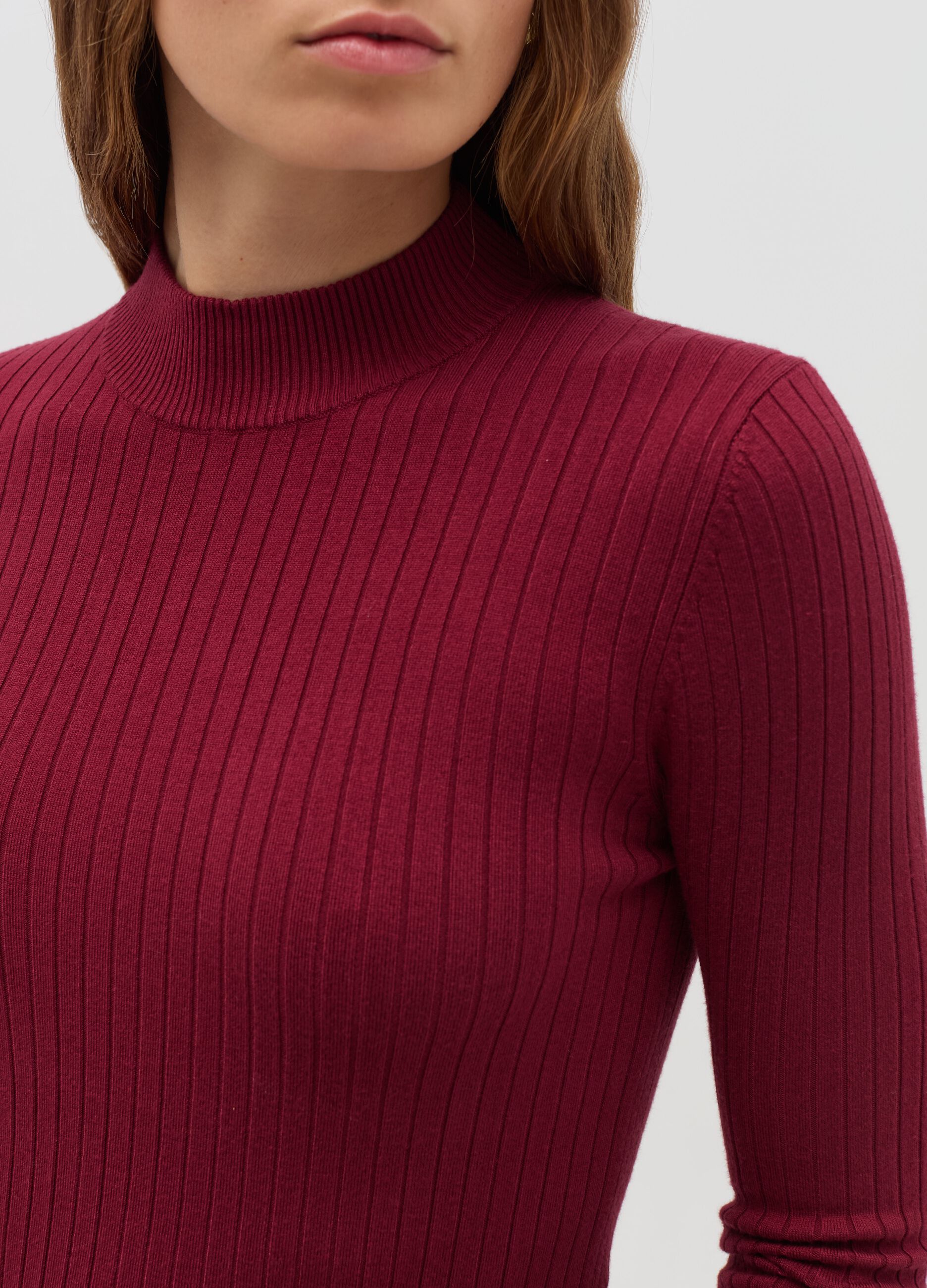 Ribbed knit pullover with mock neck