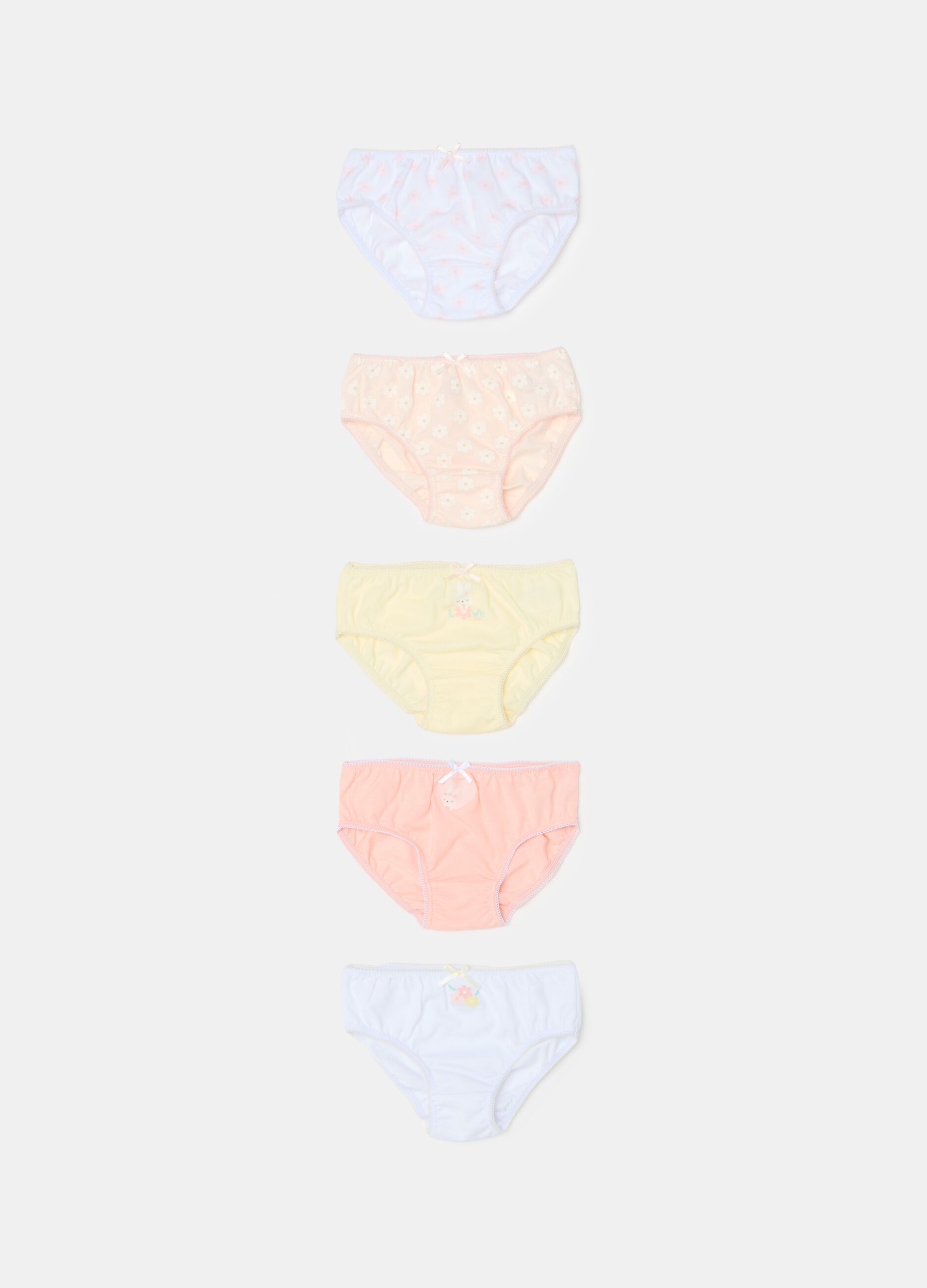 Five-pack briefs with print and bow