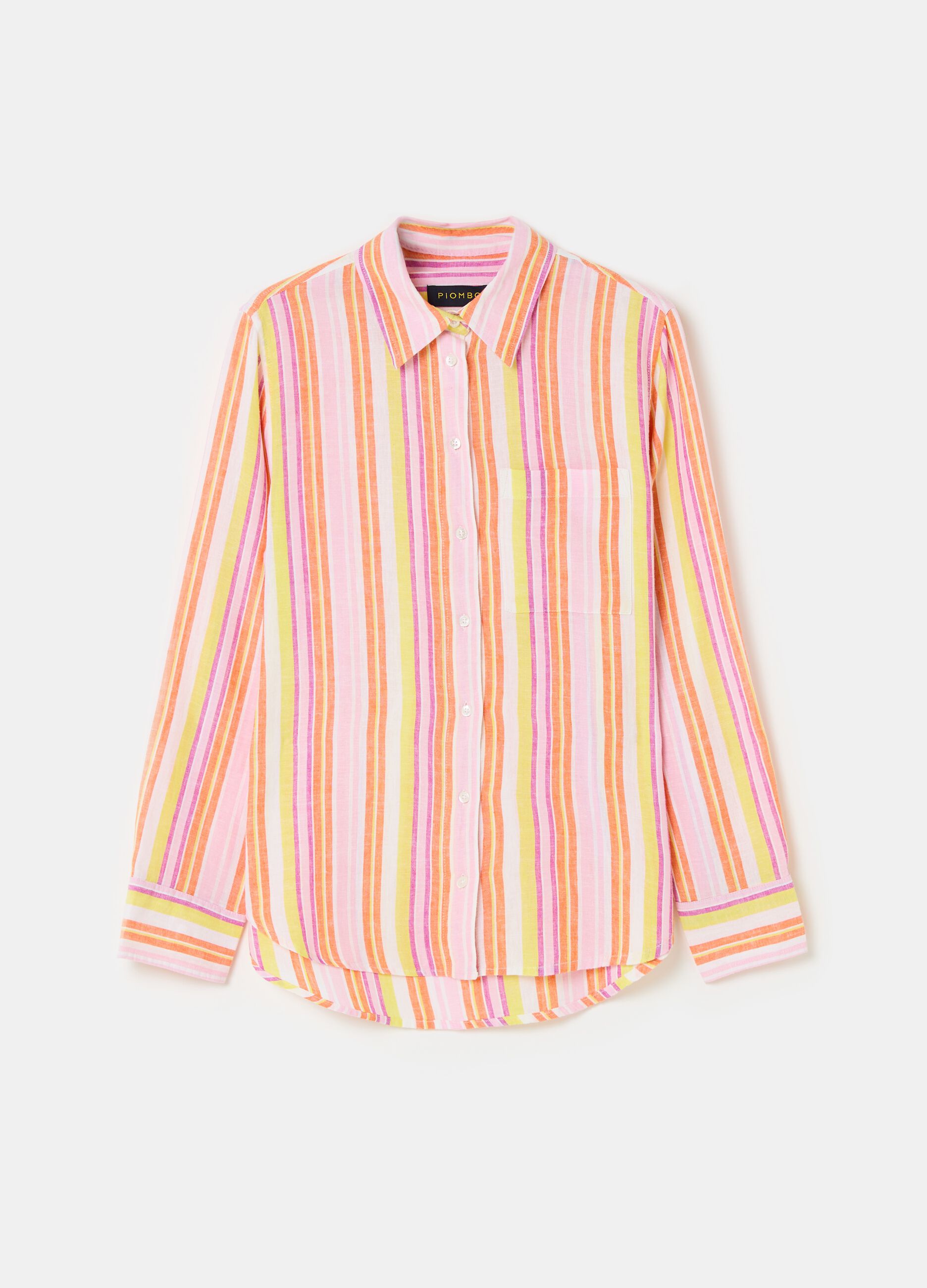 Linen and viscose shirt with multicoloured stripes