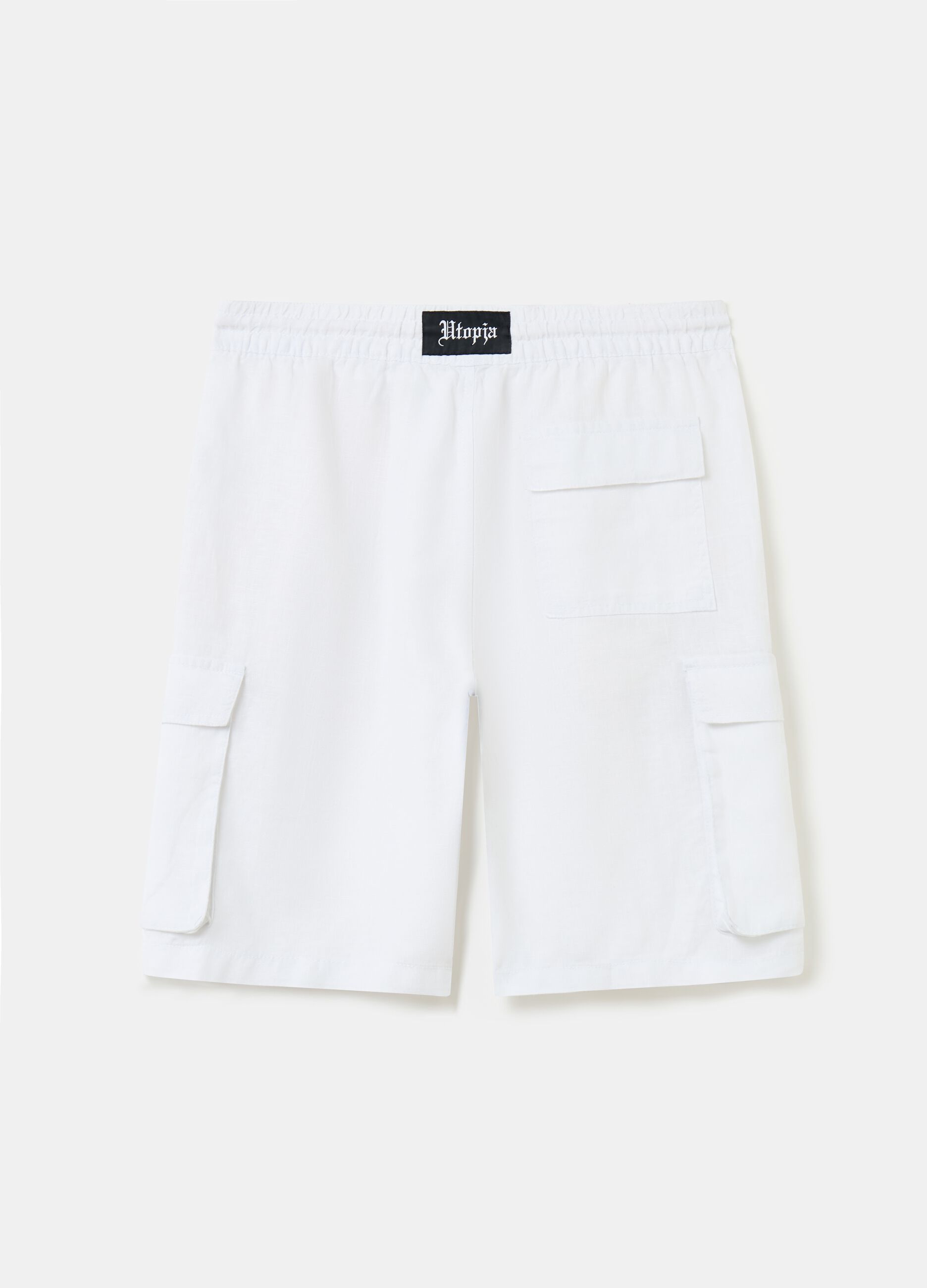 100% Linen Cargo Shorts White