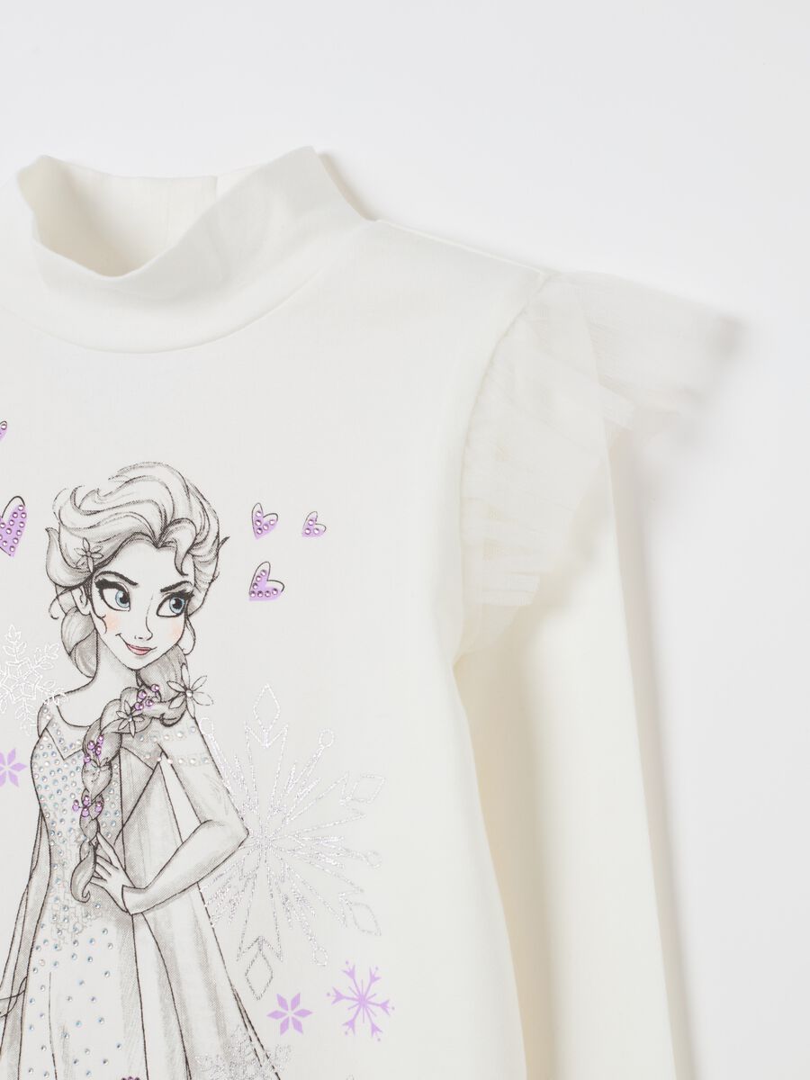 T-shirt a collo alto con stampa Elsa e strass_2