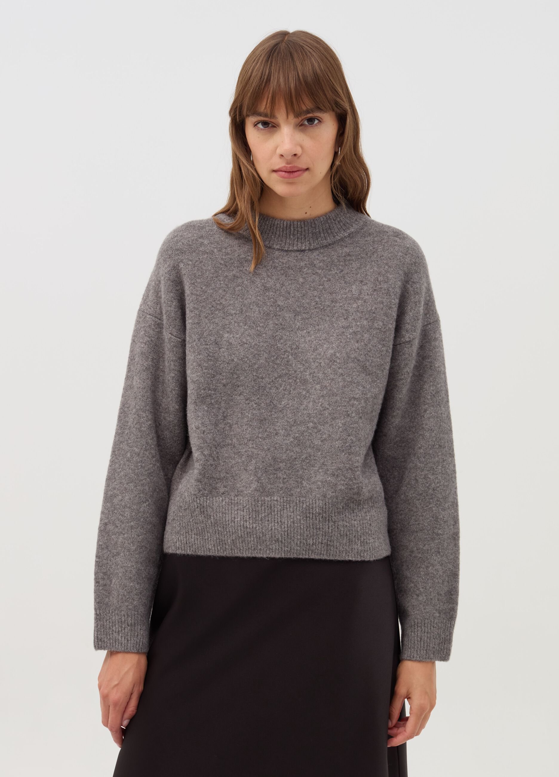 Mélange pullover with mock neck