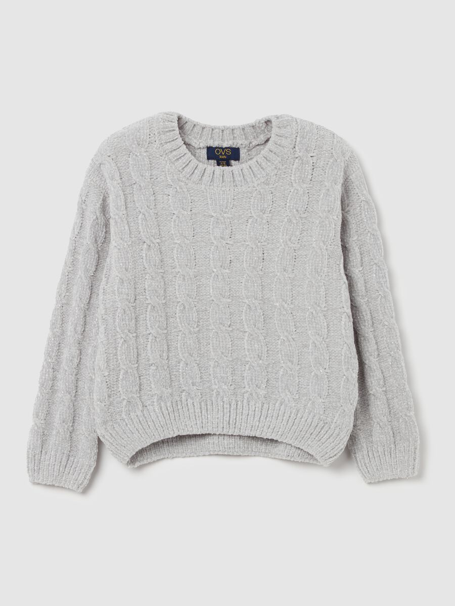 Chenille pullover with cable-knit design_0