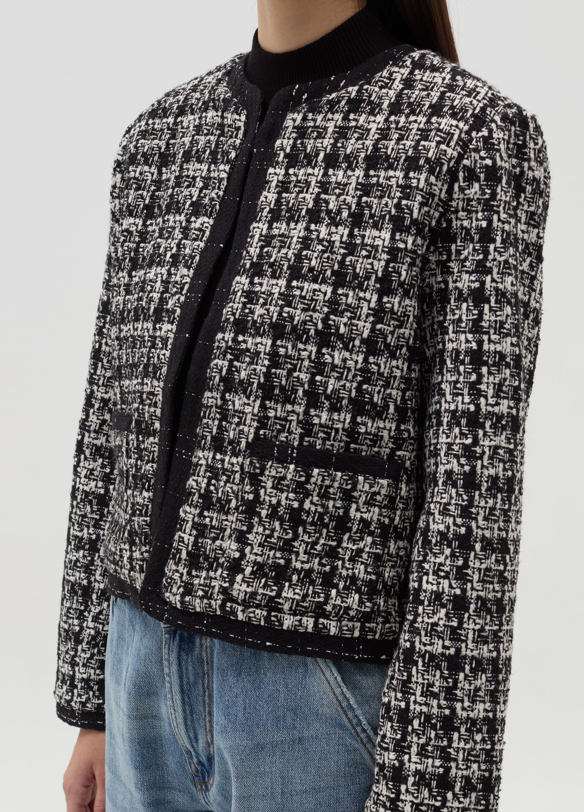 Two-tone tweed blazer