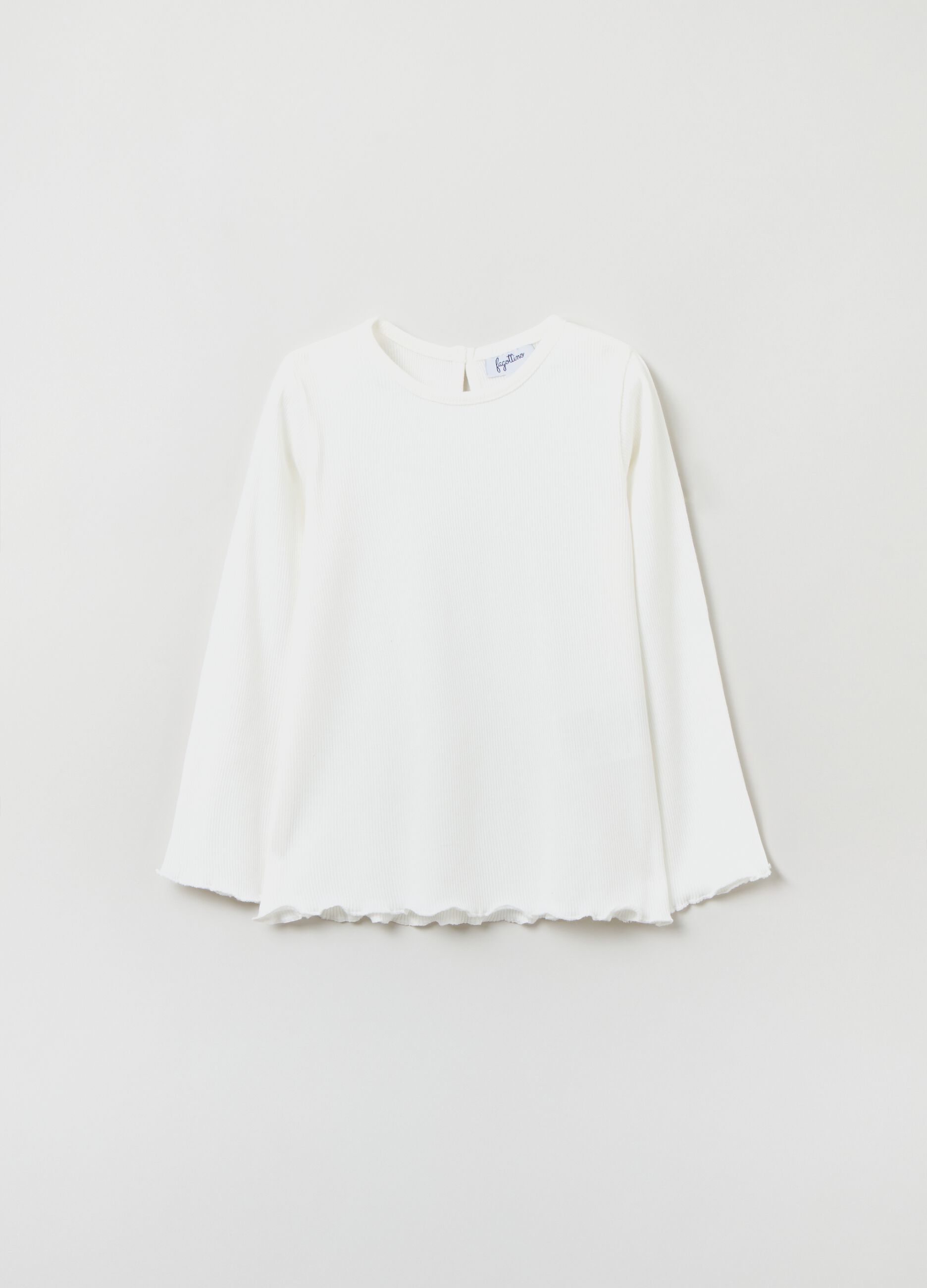 T-shirt with long ribbed sleeves