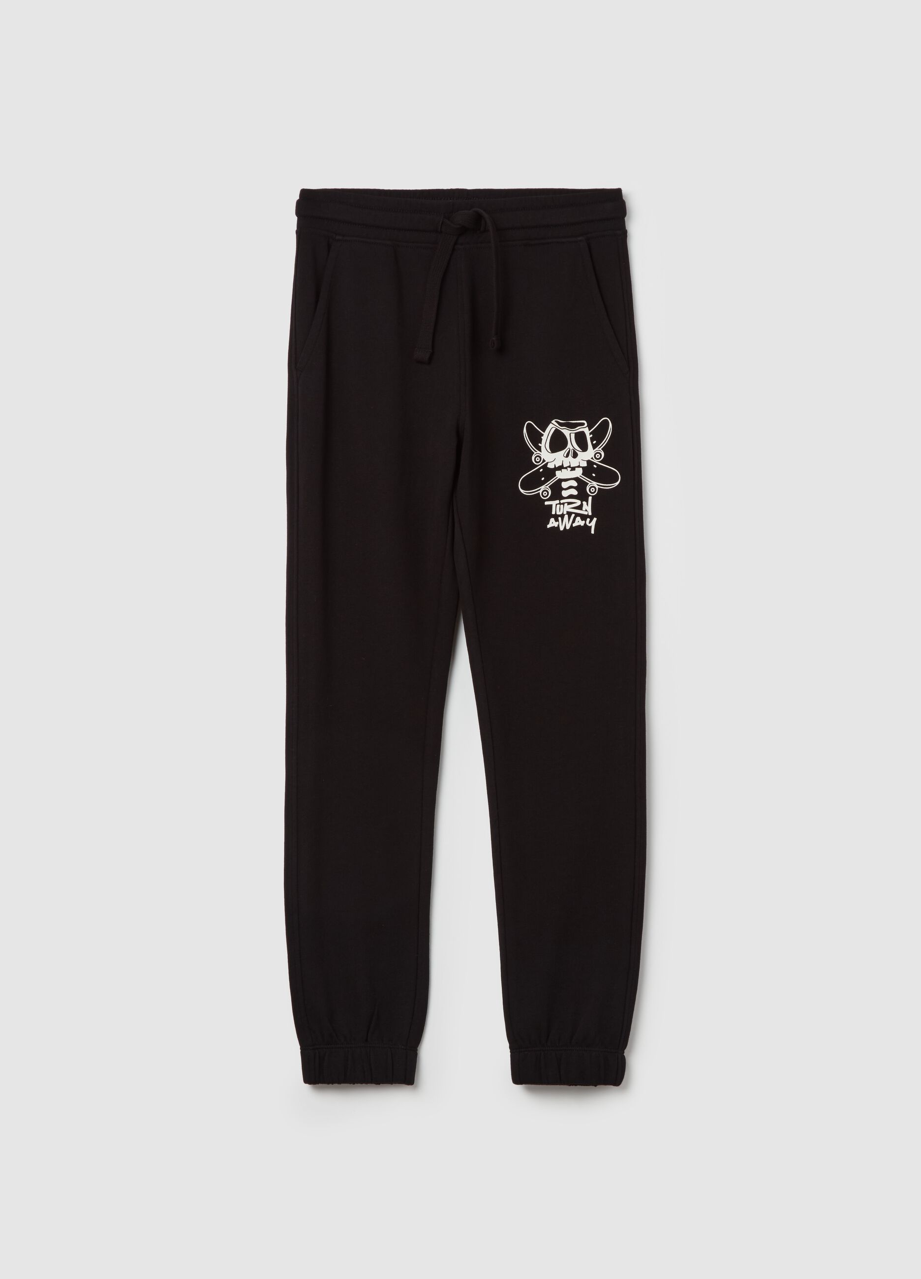 Fleece joggers with drawstring and lettering print