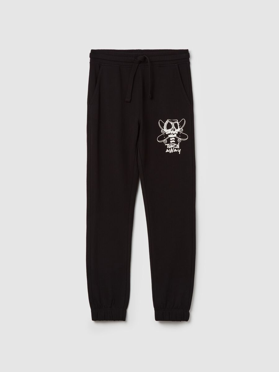 Fleece joggers with drawstring and lettering print_0