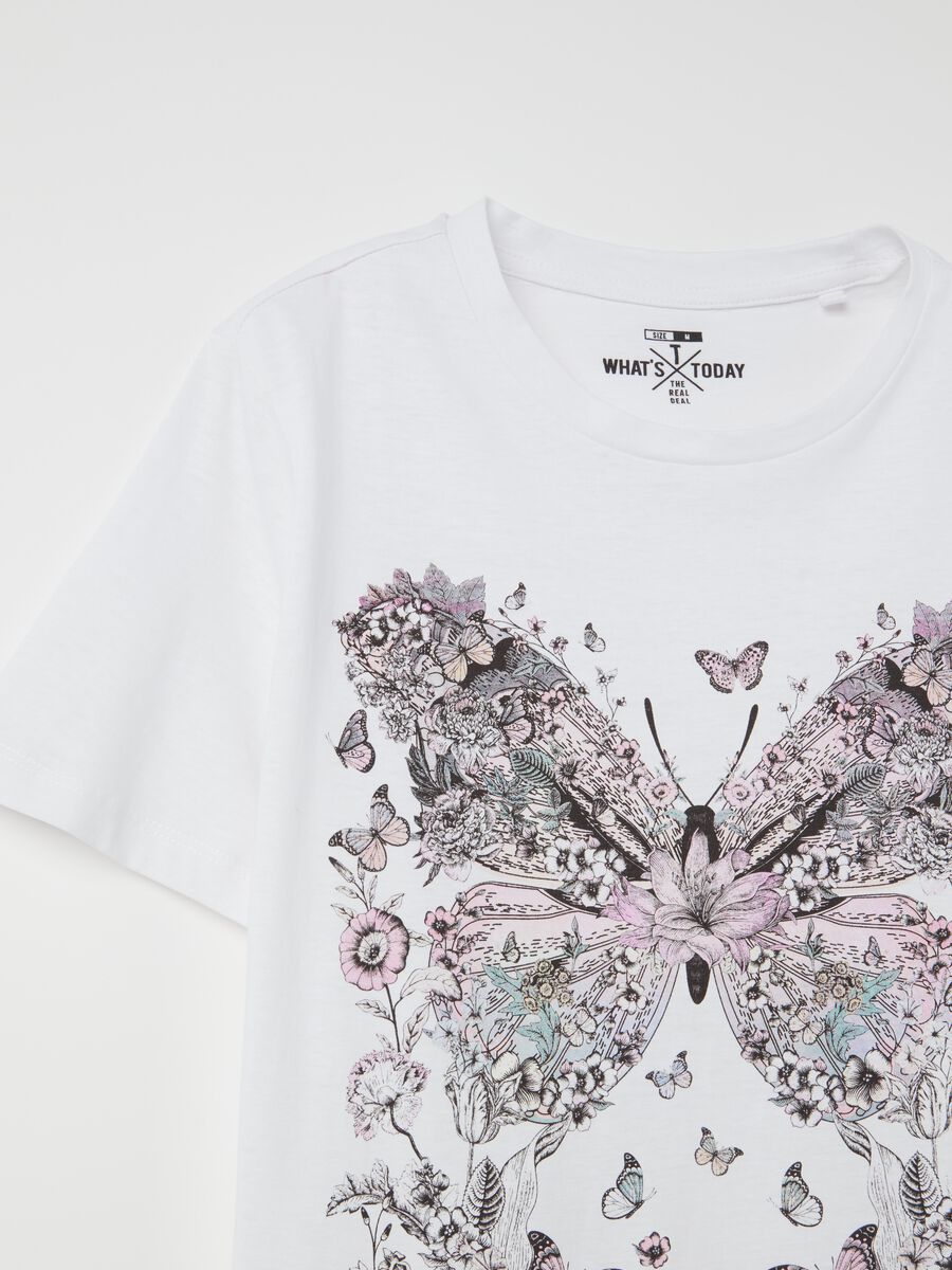 T-shirt with flowers and butterflies print_5