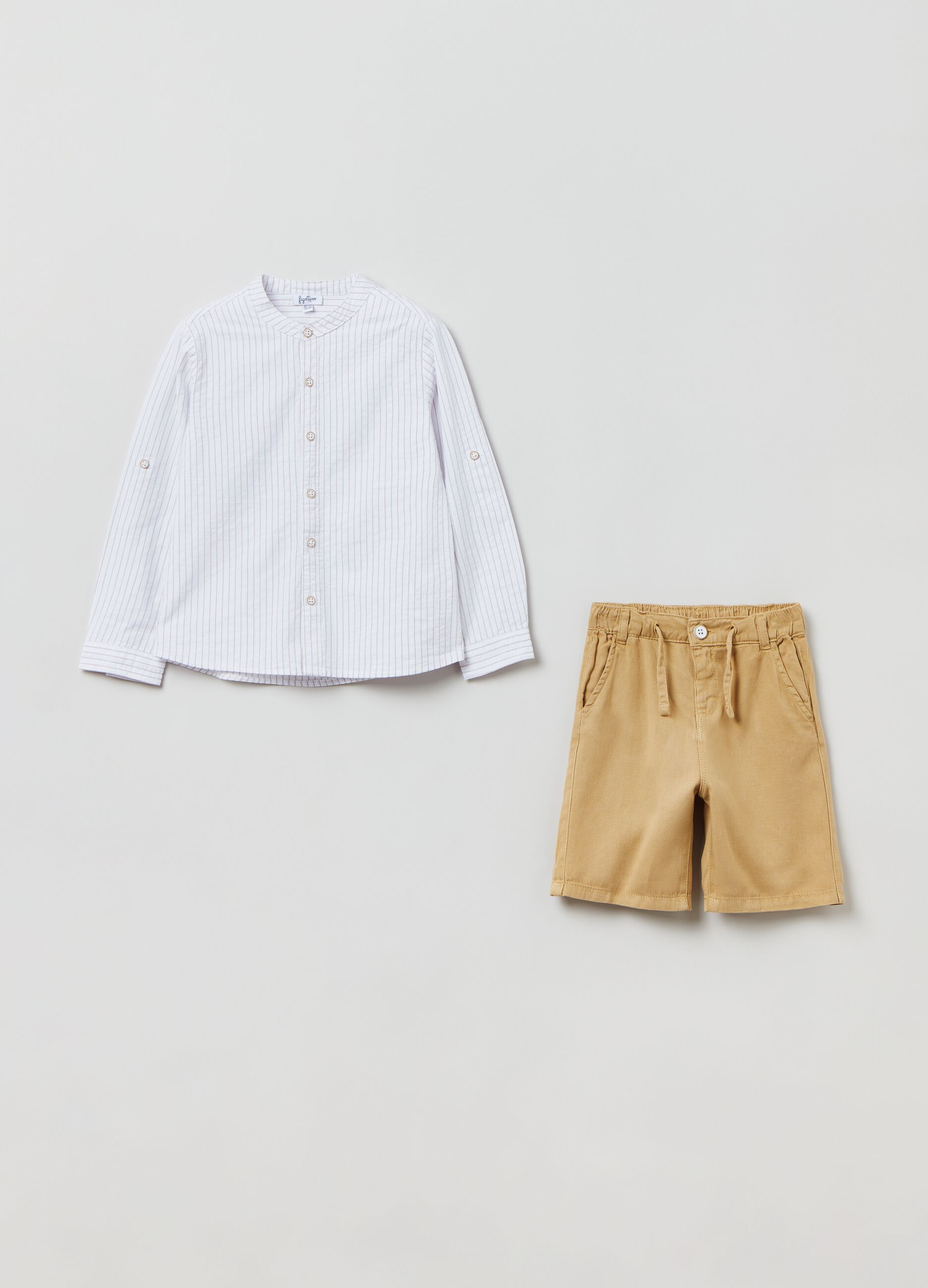 Striped shirt and Bermuda shorts with drawstring set