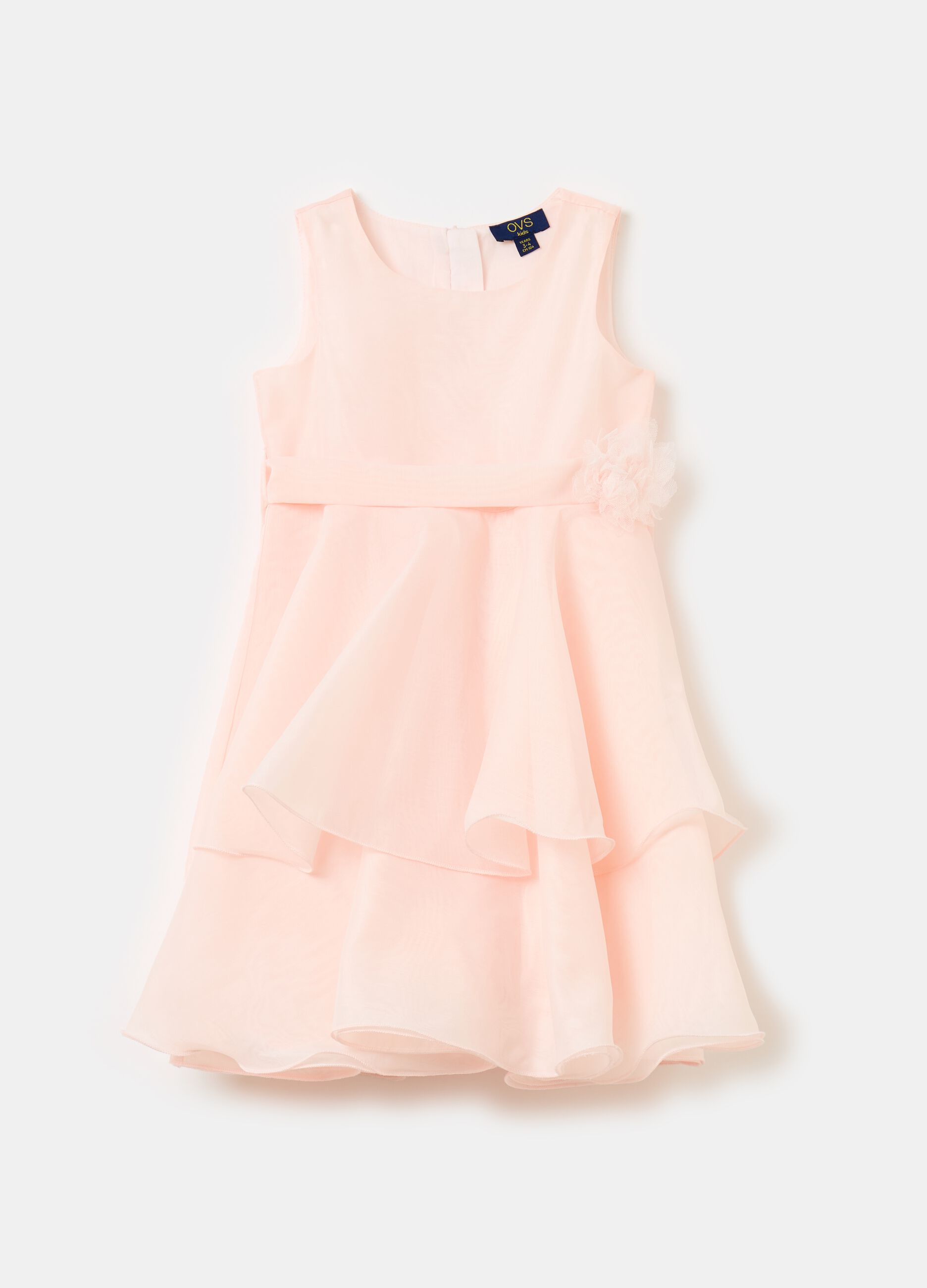 Tiered dress in organza with flower