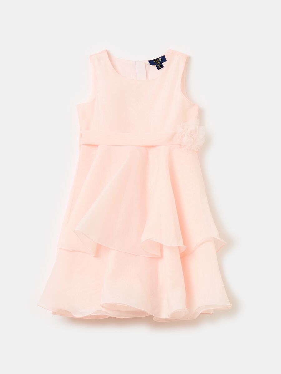 Tiered dress in organza with flower_0