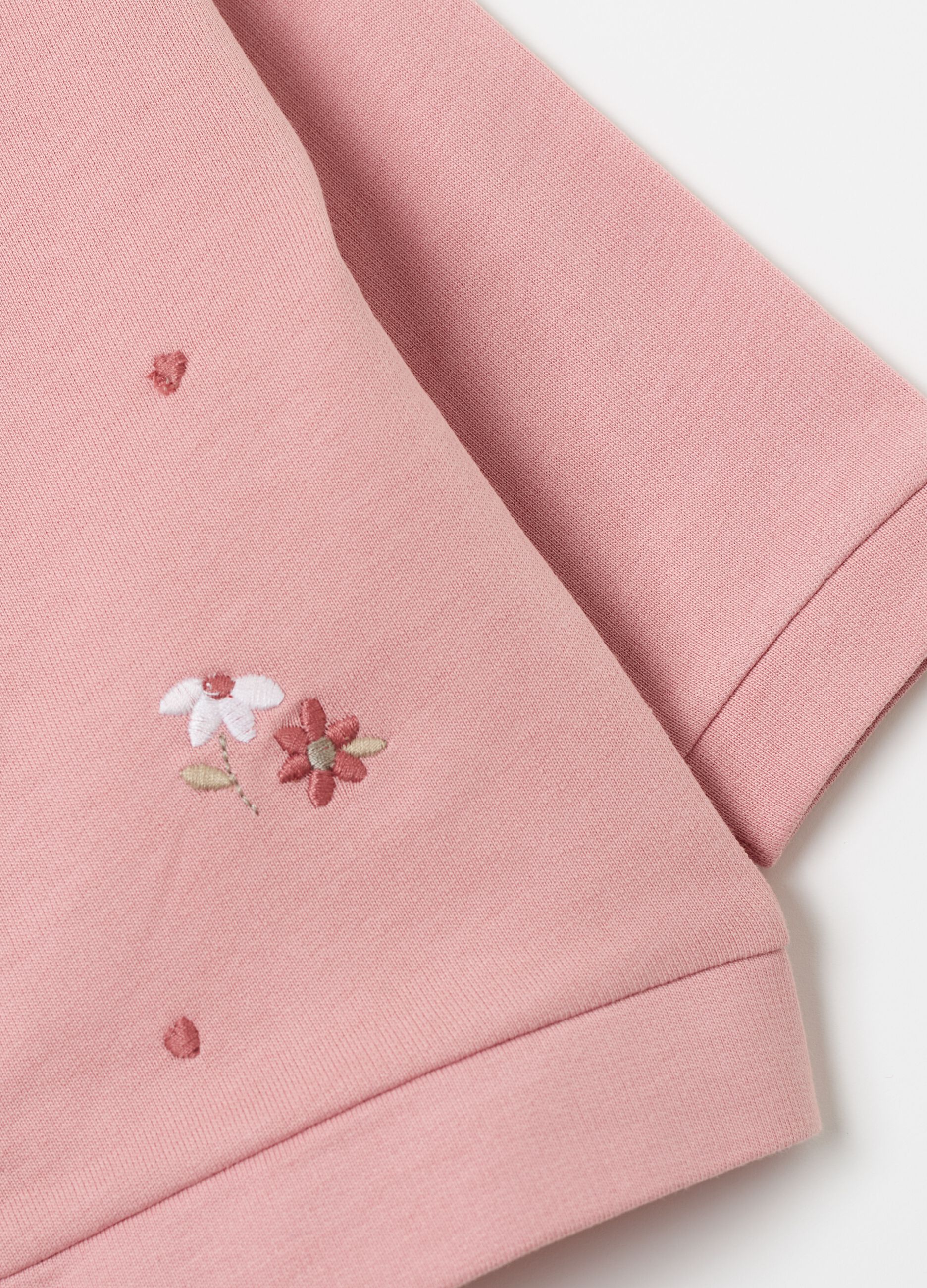 Sweatshirt with hood and small flowers embroidery