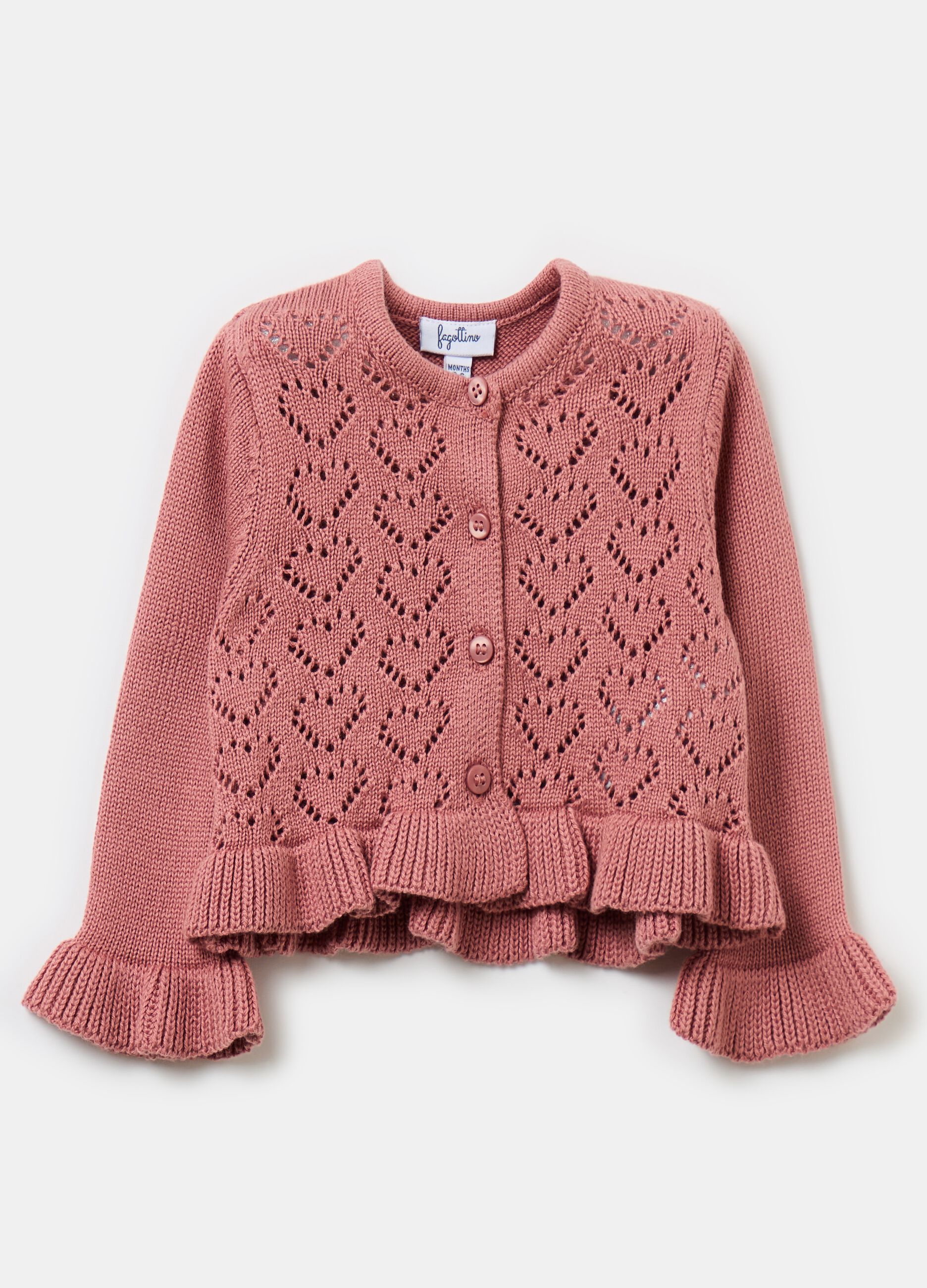 Knit cardigan with openwork design