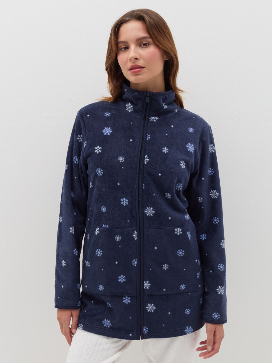 Short full-zip dressing gown with snowflakes print_1