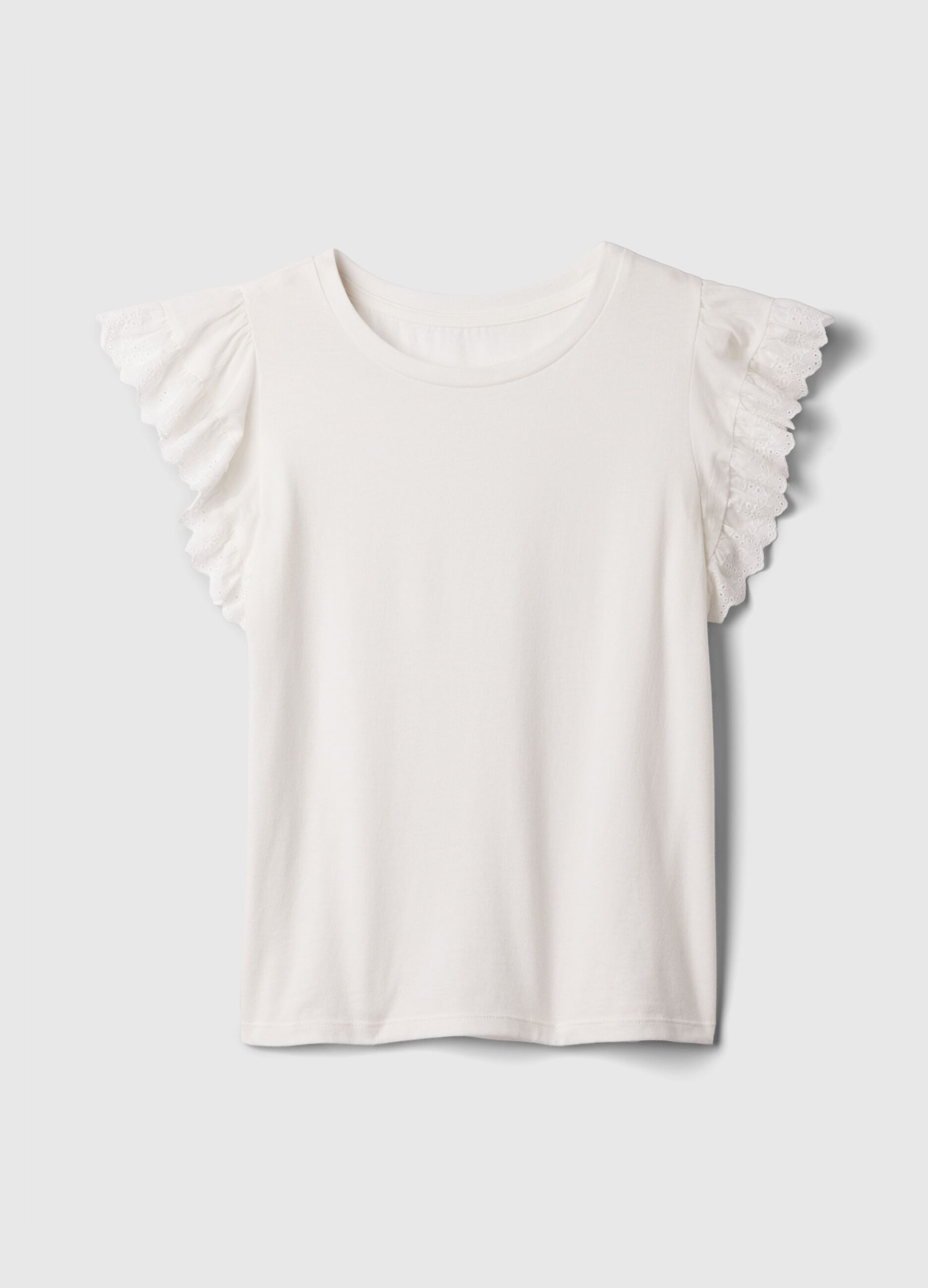 Cotton T-shirt with broderie anglaise flounces