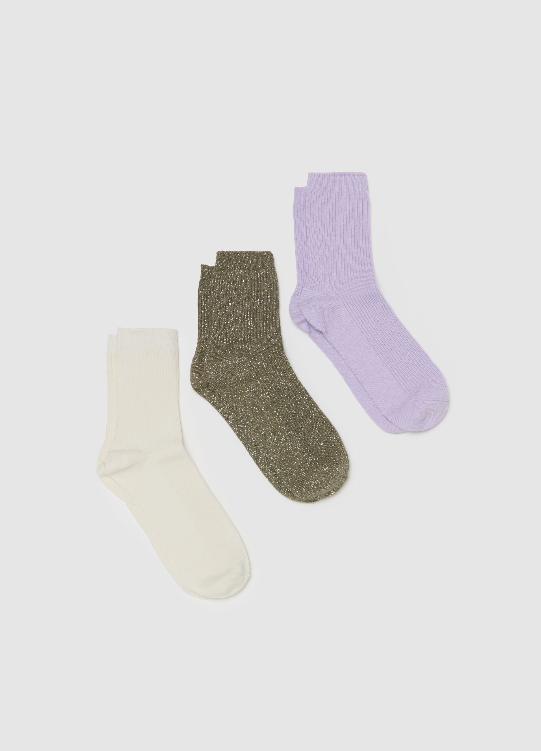 Three-pair pack stretch socks with lurex