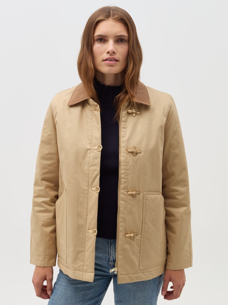 Short jacket with collar in corduroy_1