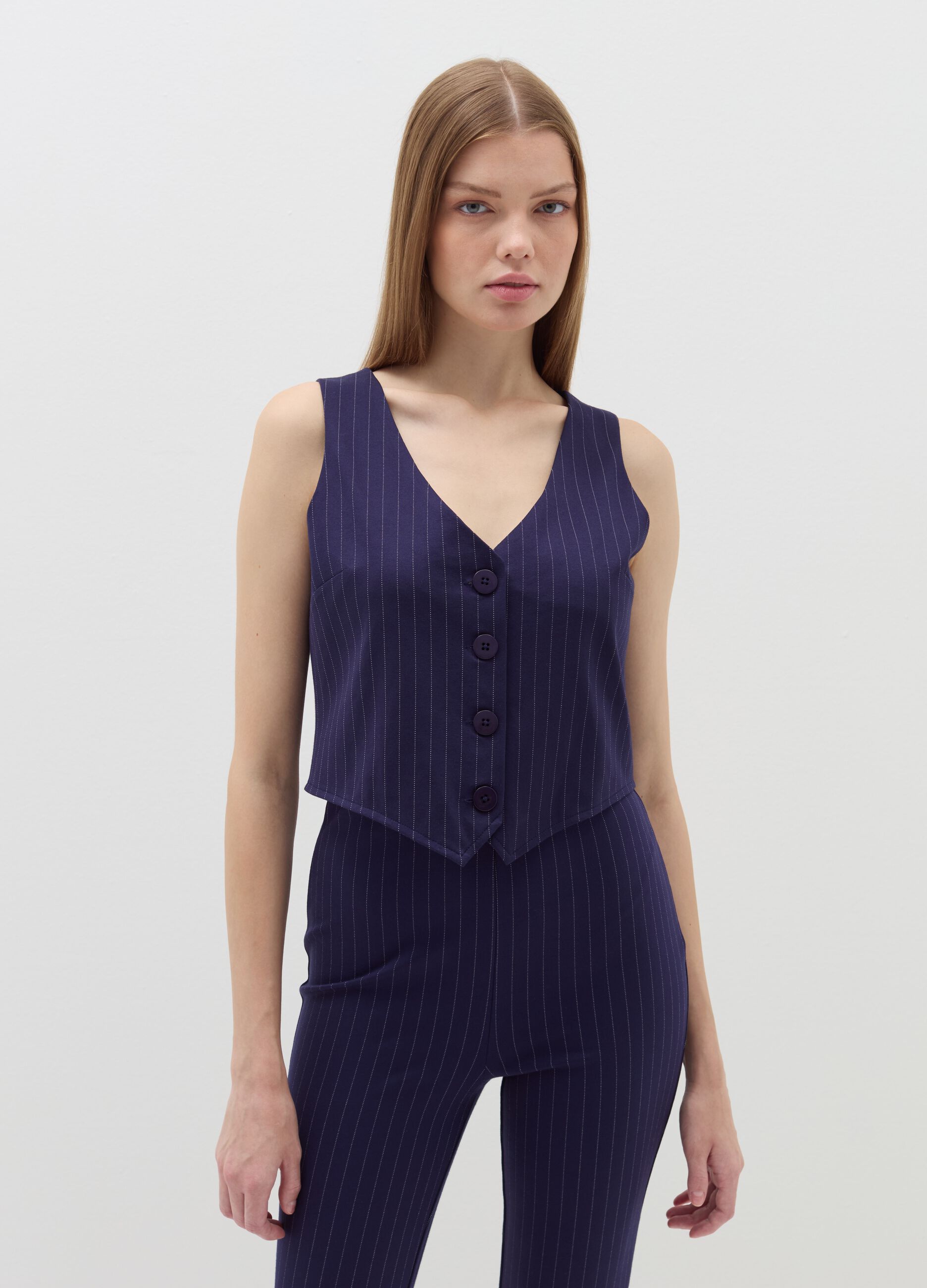 Pinstriped gilet with buttons