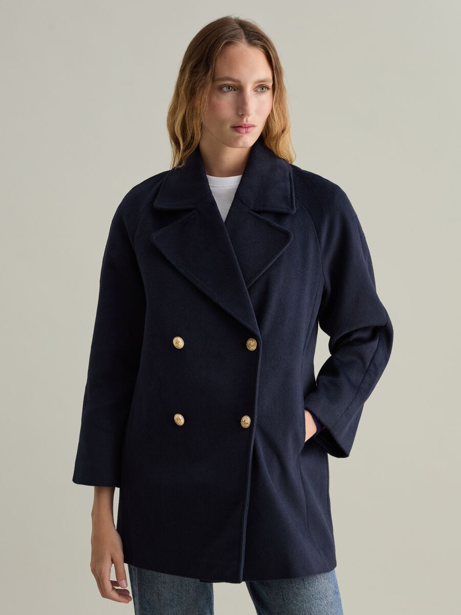 Double-breasted caban coat with golden buttons_1