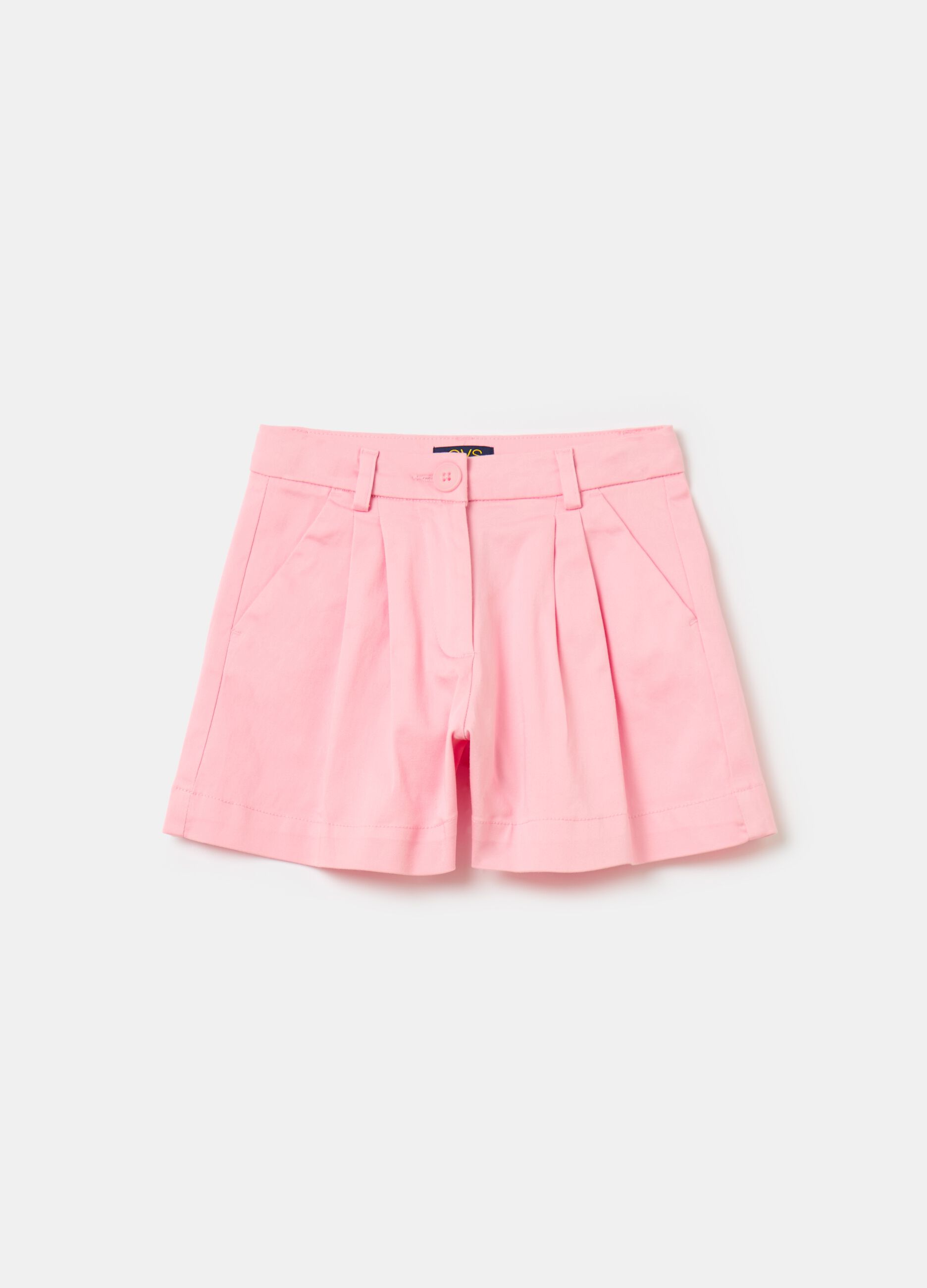 Stretch cotton shorts with pockets