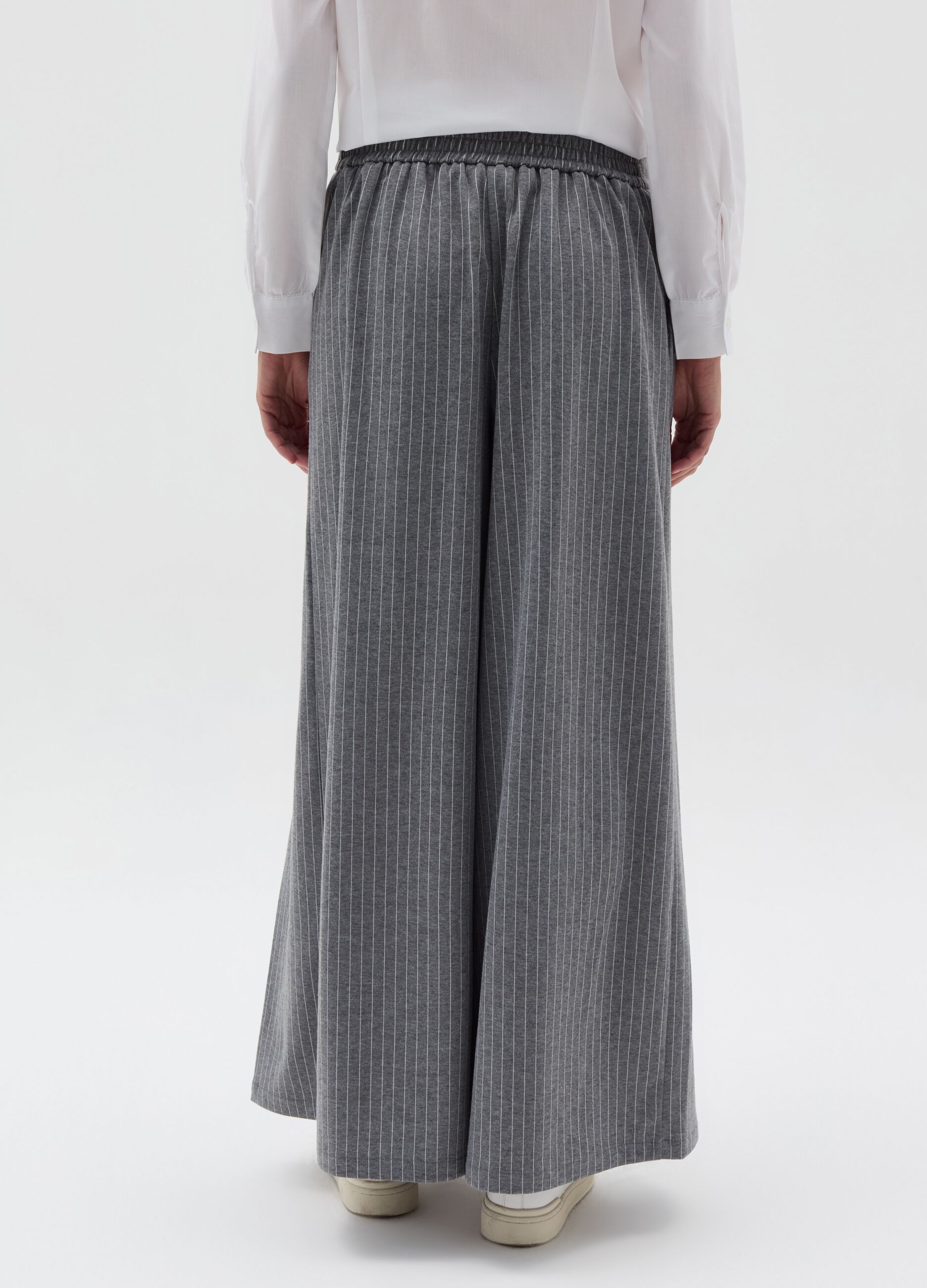 Wide-leg pinstriped trousers with darts