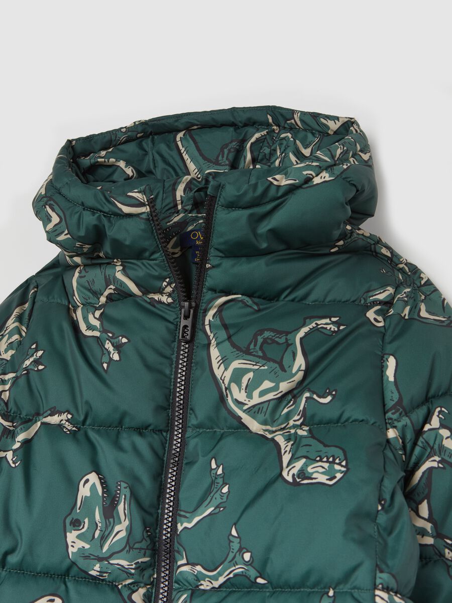 Down jacket with hood and dinosaurs print_3