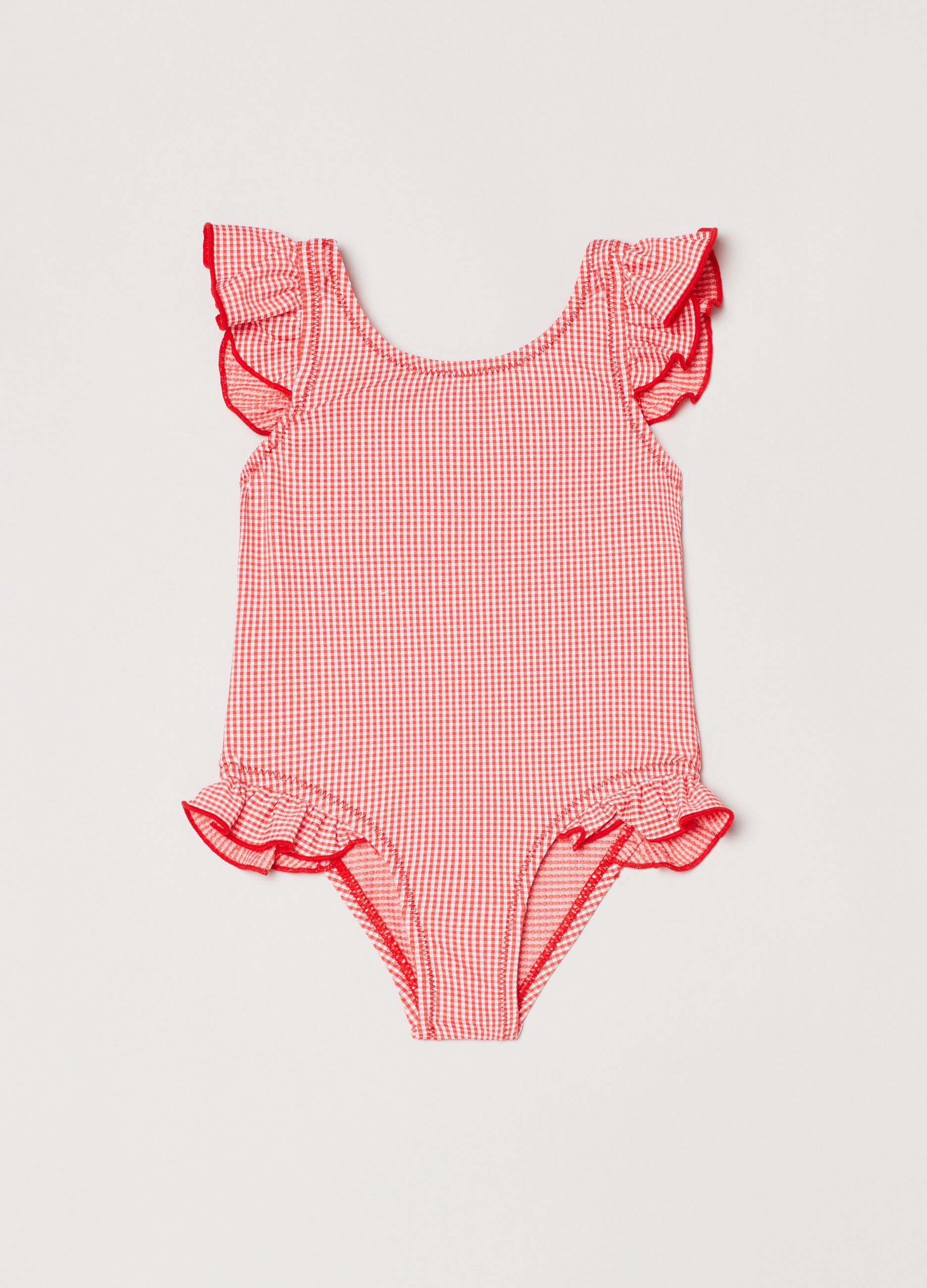 One-piece gingham swimsuit with flounce