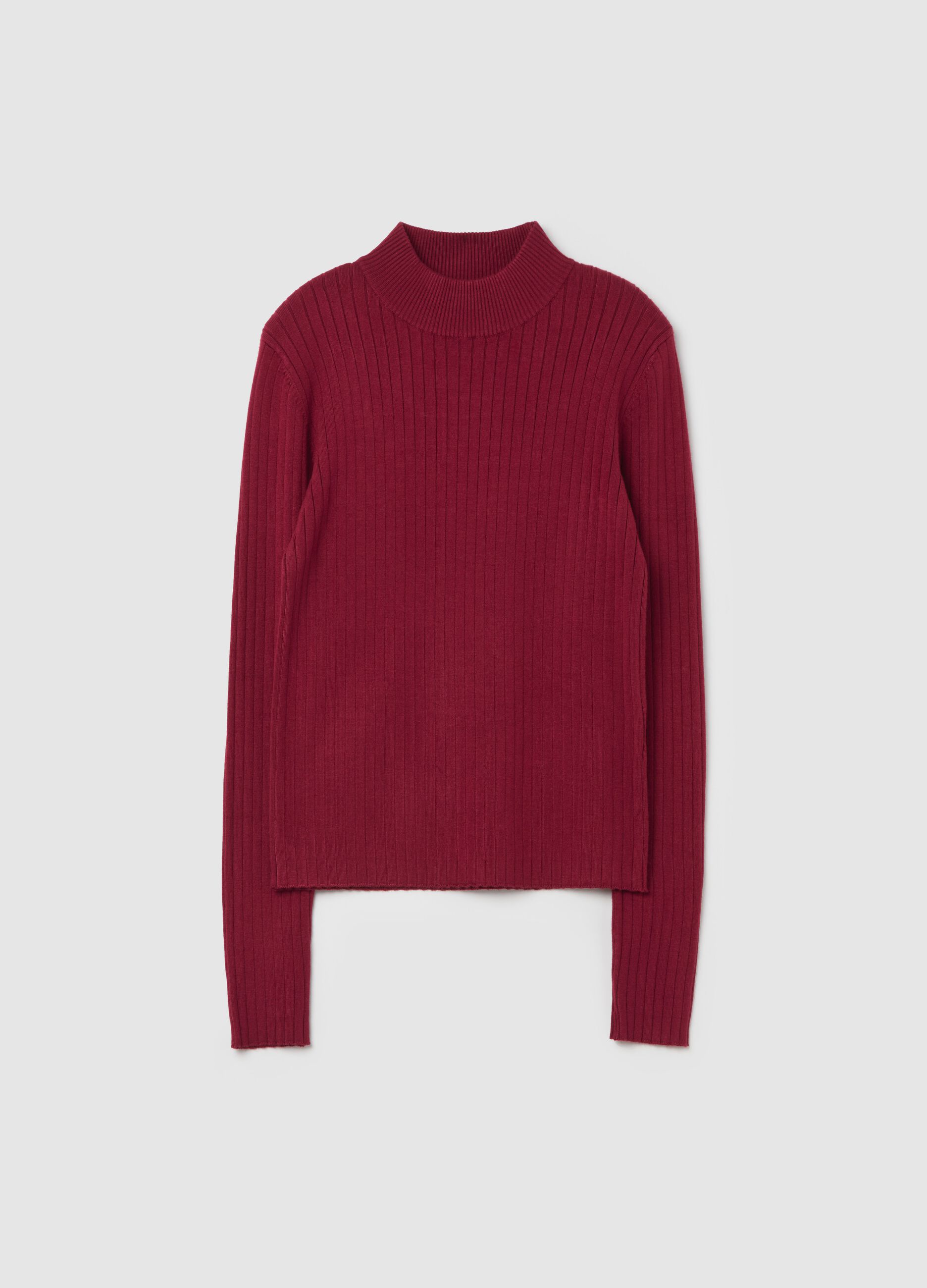 Ribbed knit pullover with mock neck