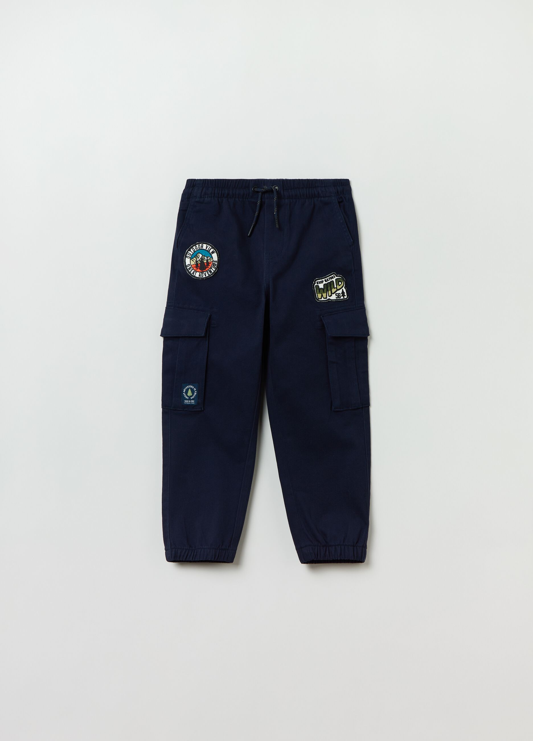 Cargo joggers with patch and drawstring