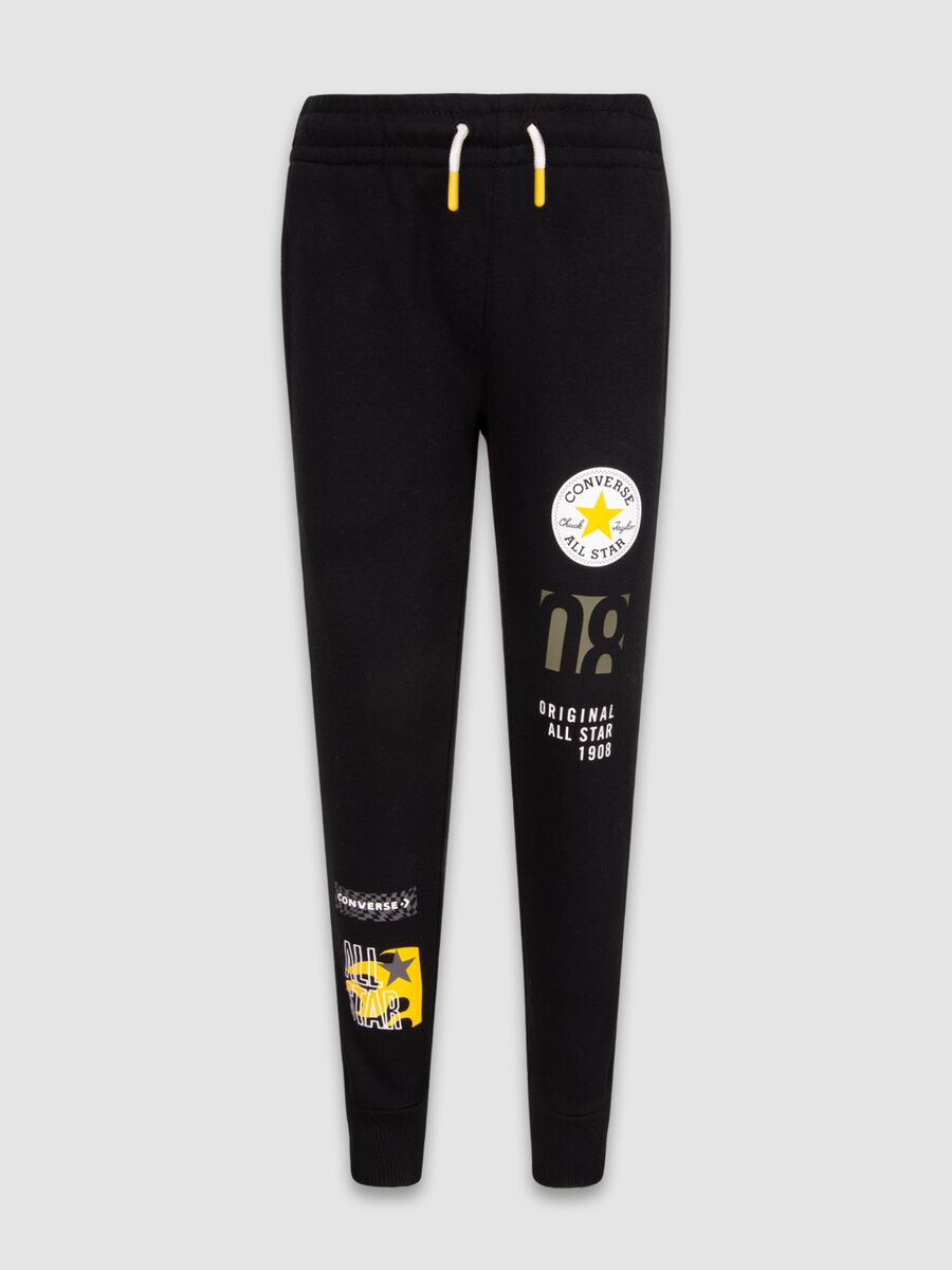 Fleece joggers with multi logo print_0