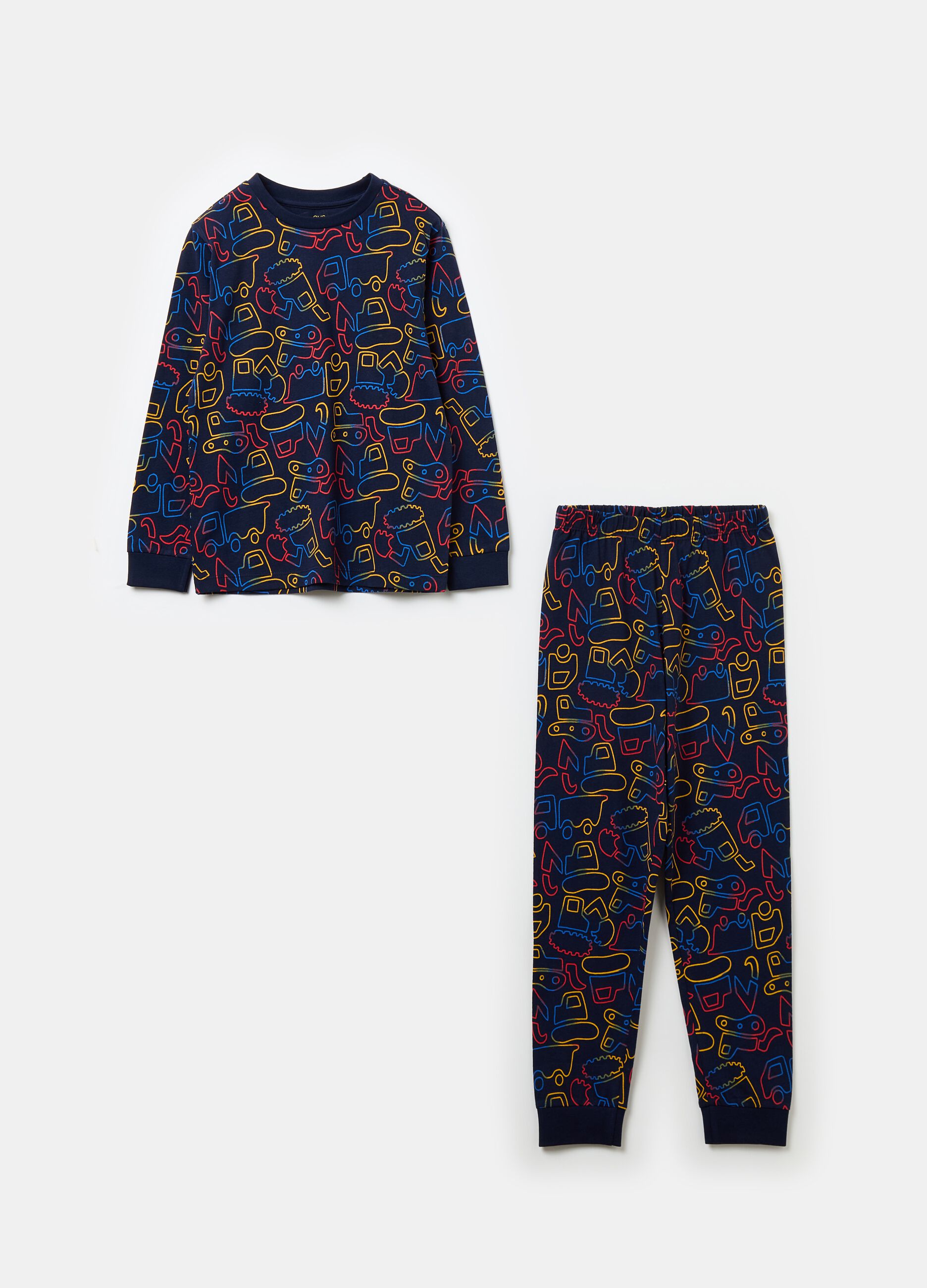 Pyjamas in organic cotton with machinery print