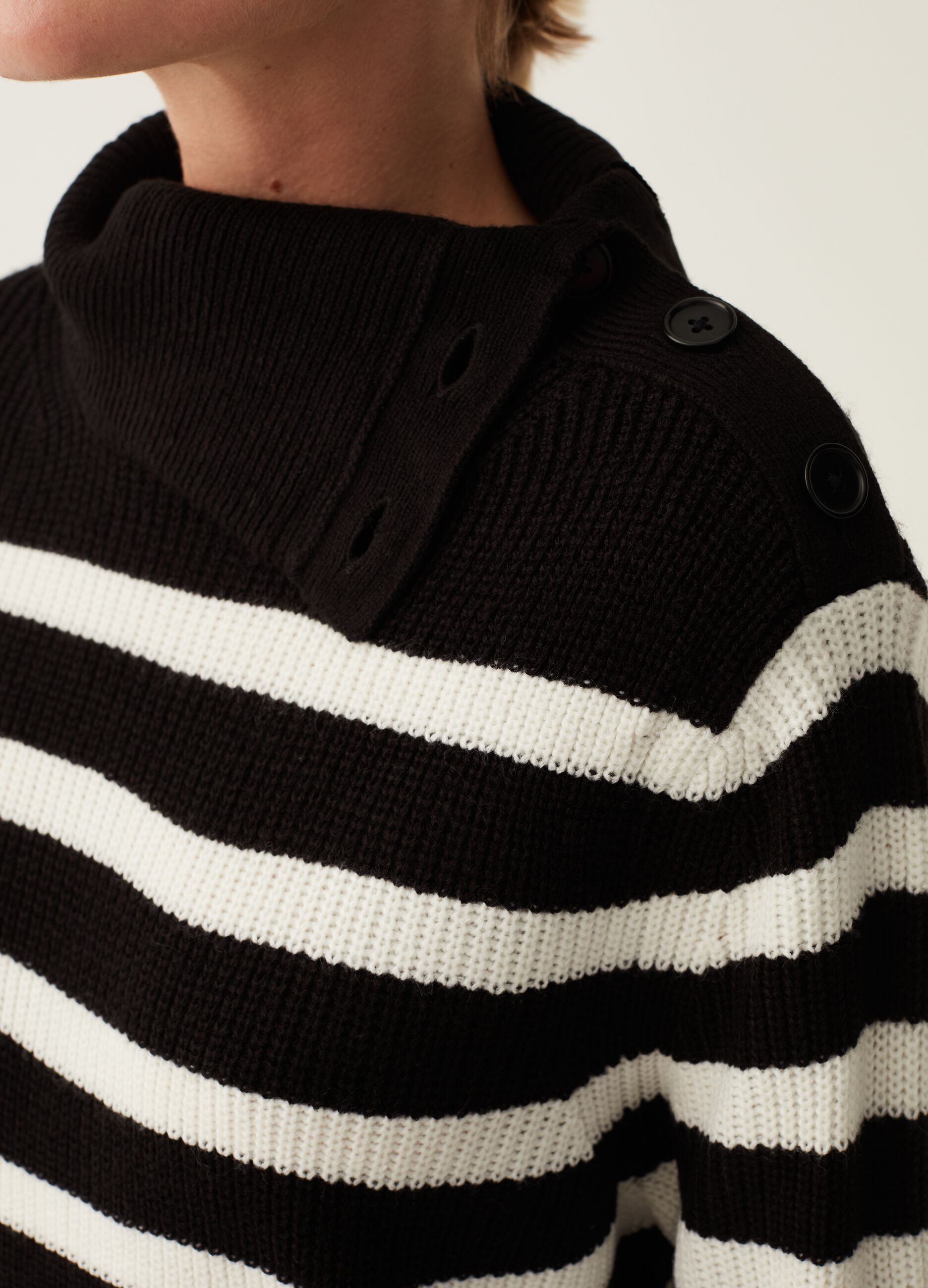 Striped pullover with button neck