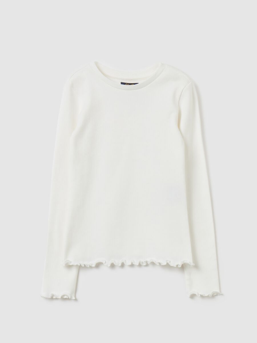 Long-sleeved T-shirt with wavy edging_0