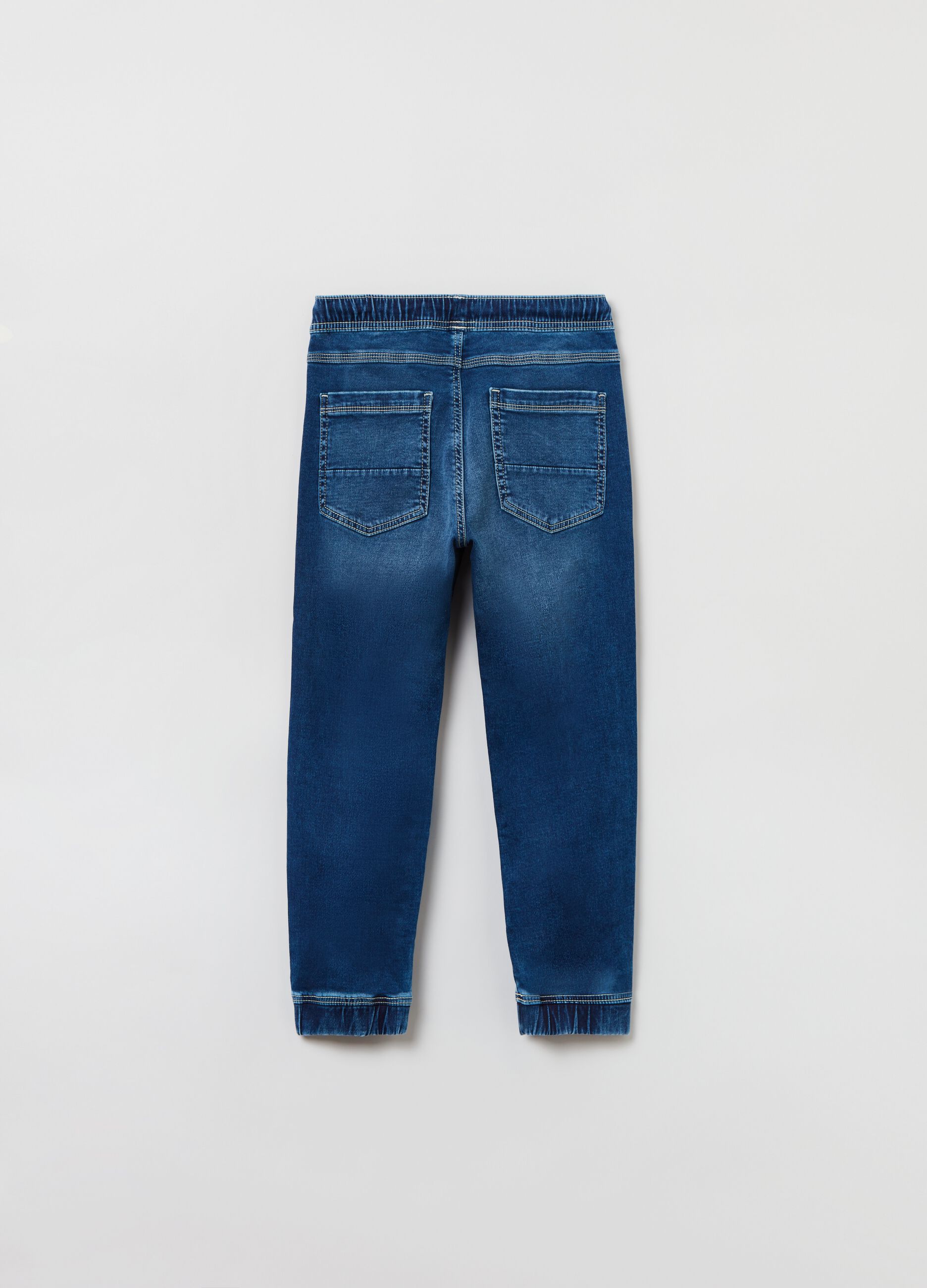 Denim joggers with drawstring and pockets