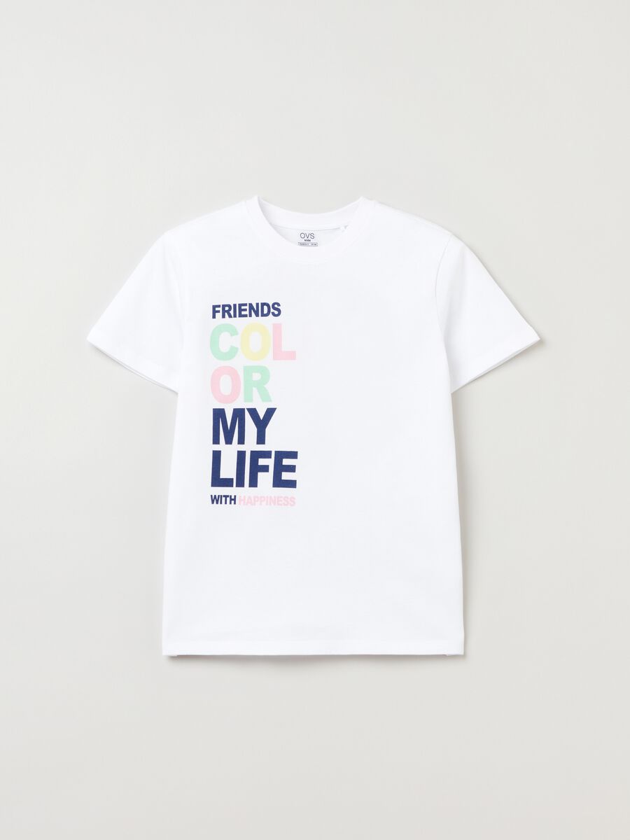 Cotton T-shirt with printed lettering_0