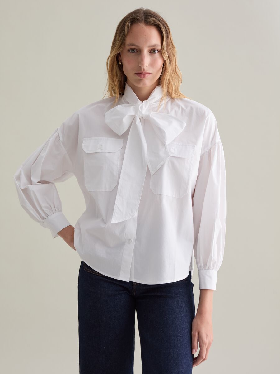 Cotton shirt with bow scarf_3