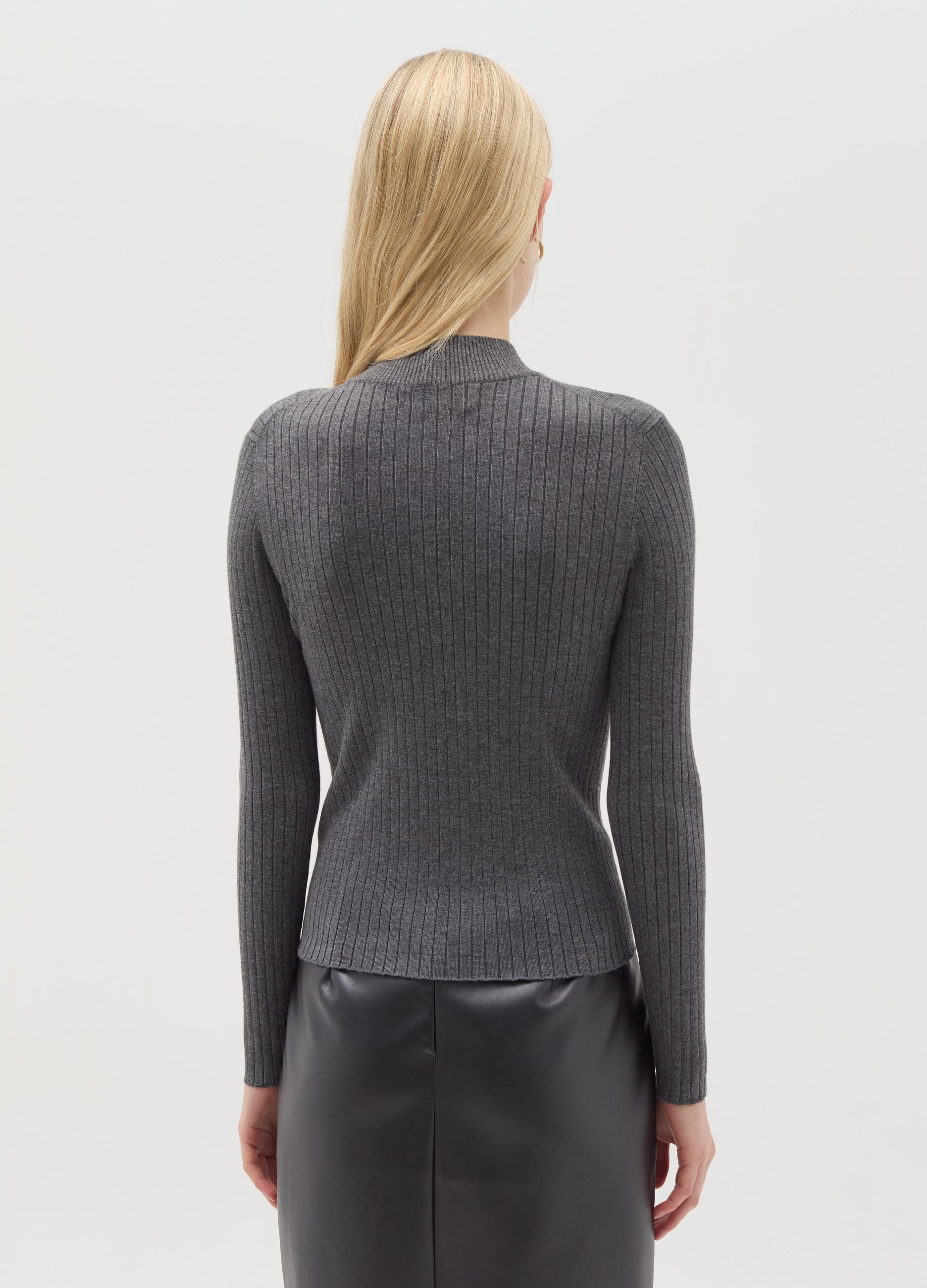 Flat ribbed top with mock neck