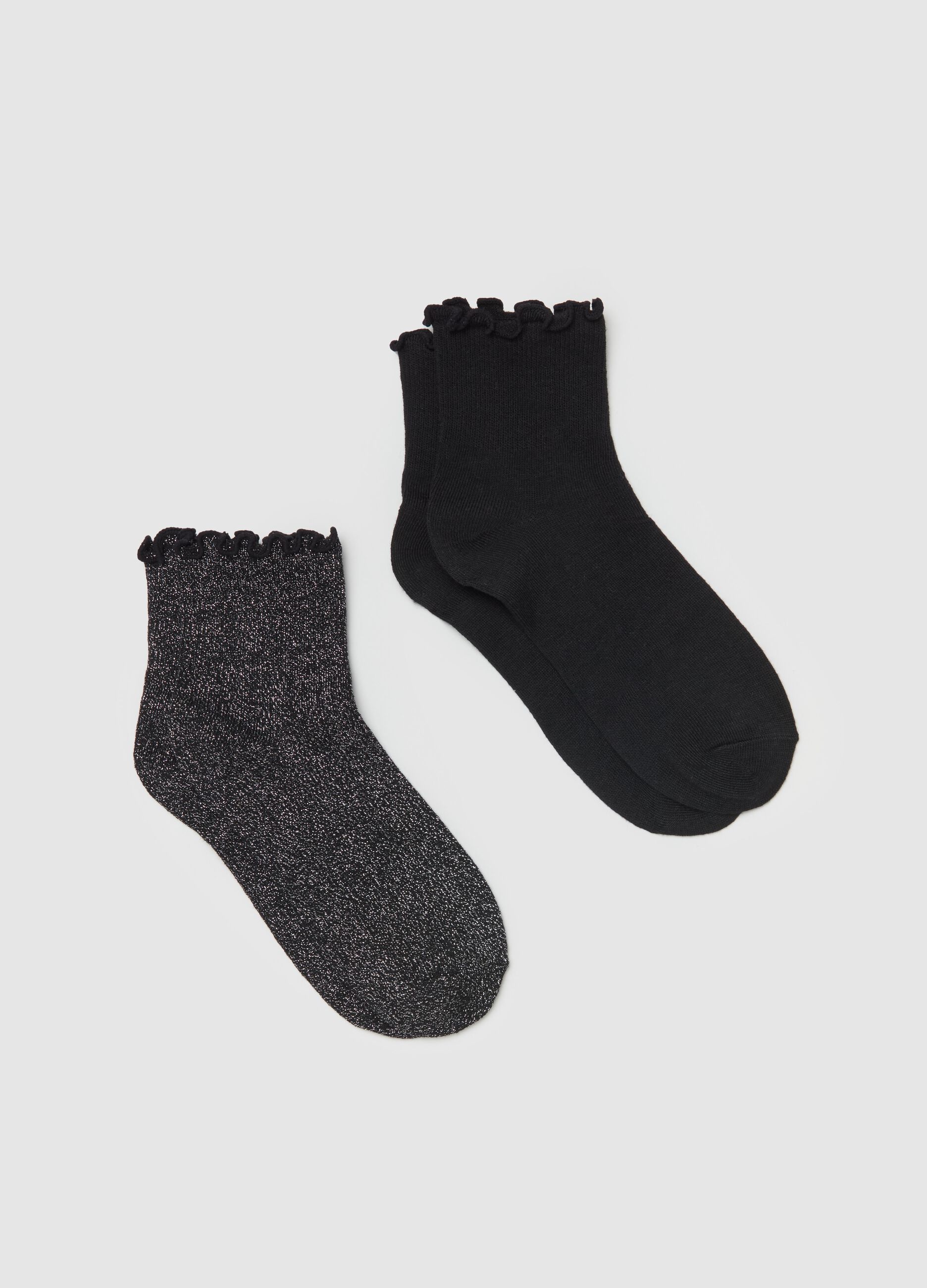 Two-pair pack short stretch socks with lurex