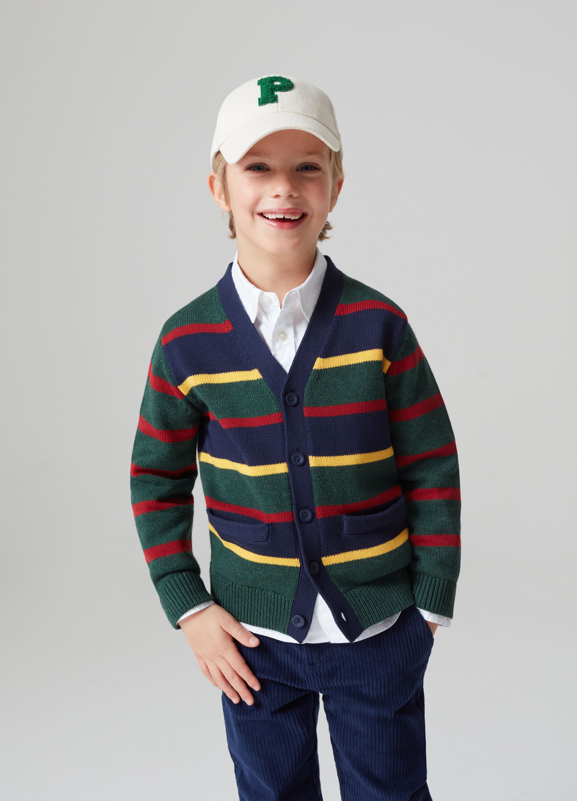 Cotton cardigan with striped pattern