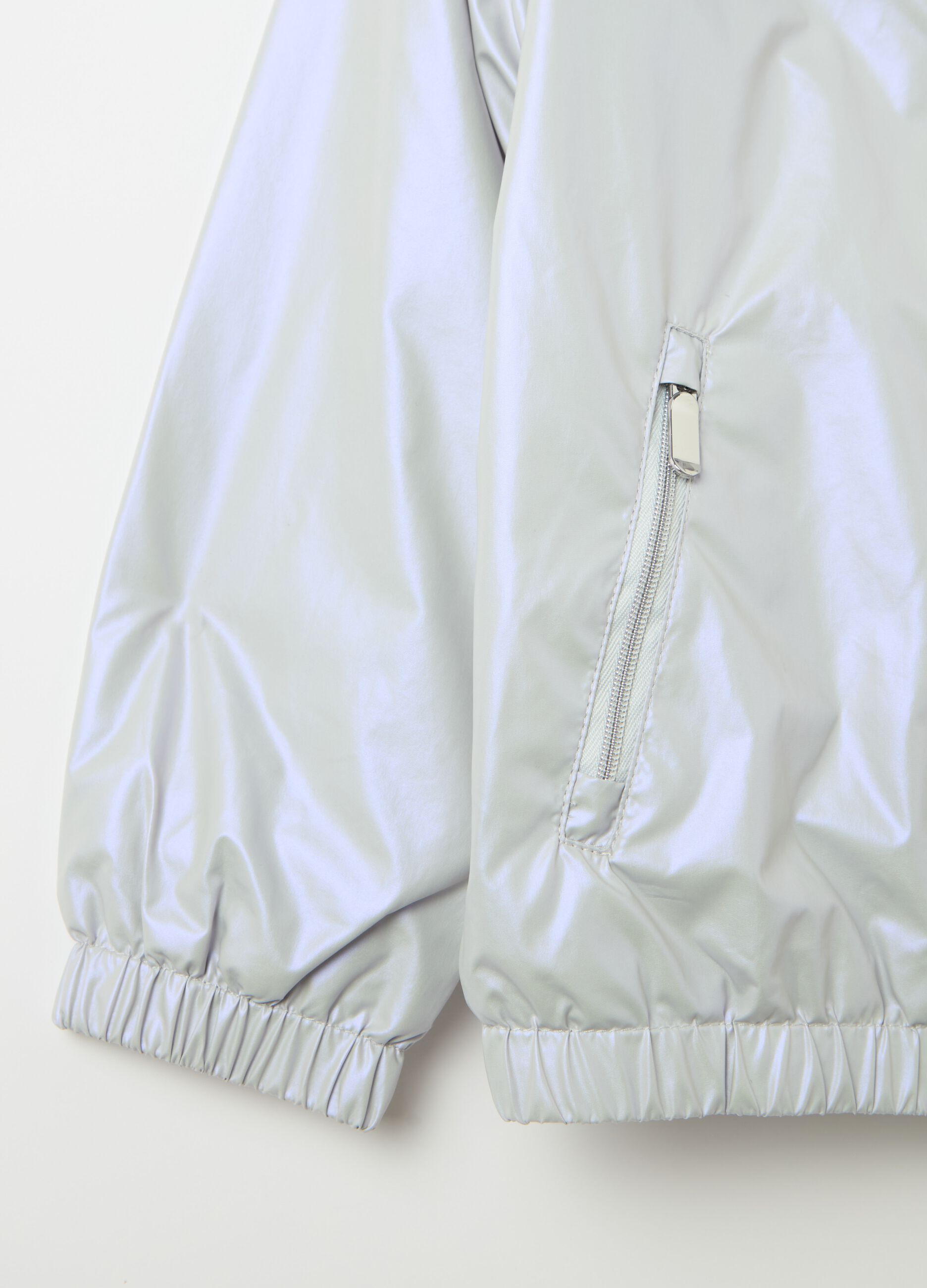 Short shiny-effect waterproof jacket